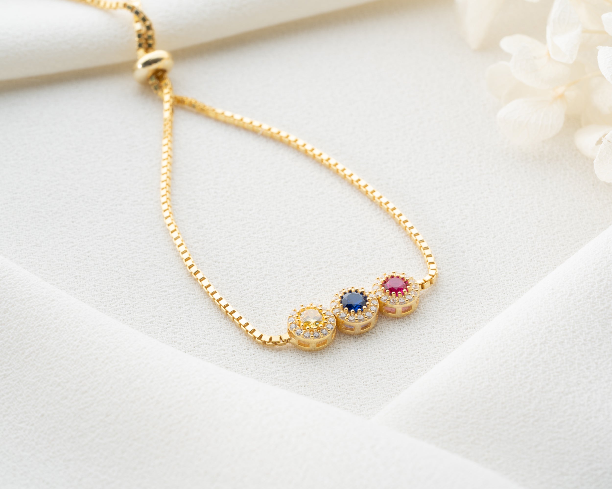 Custom Birthstone Halo Slider Bracelet