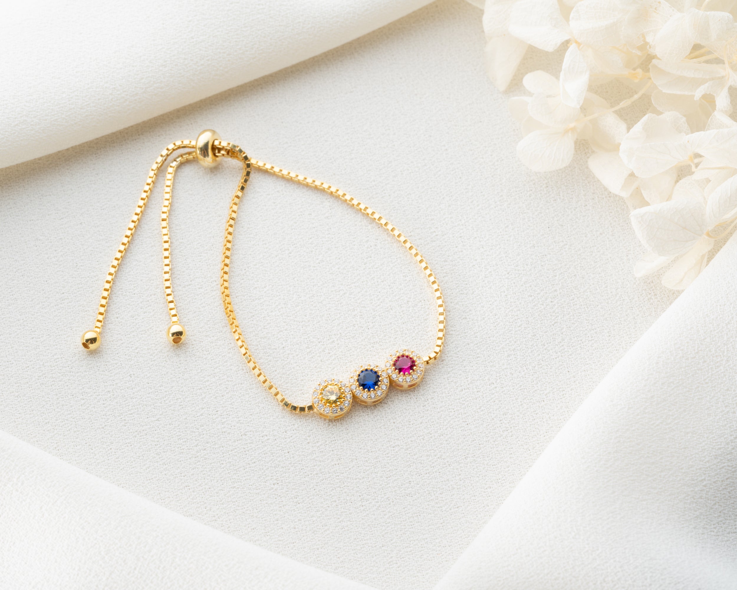 Custom Birthstone Halo Slider Bracelet