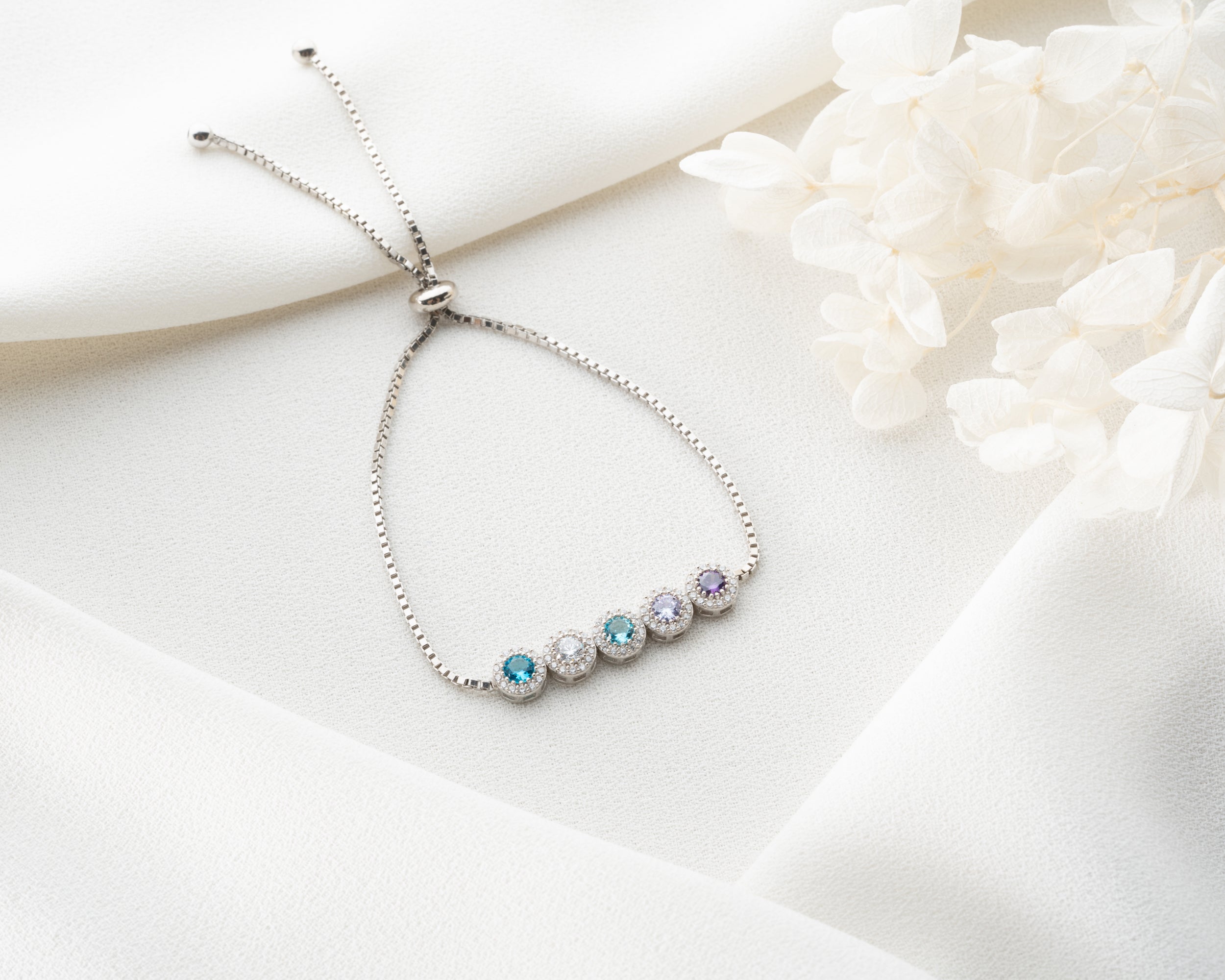 Custom Birthstone Halo Slider Bracelet