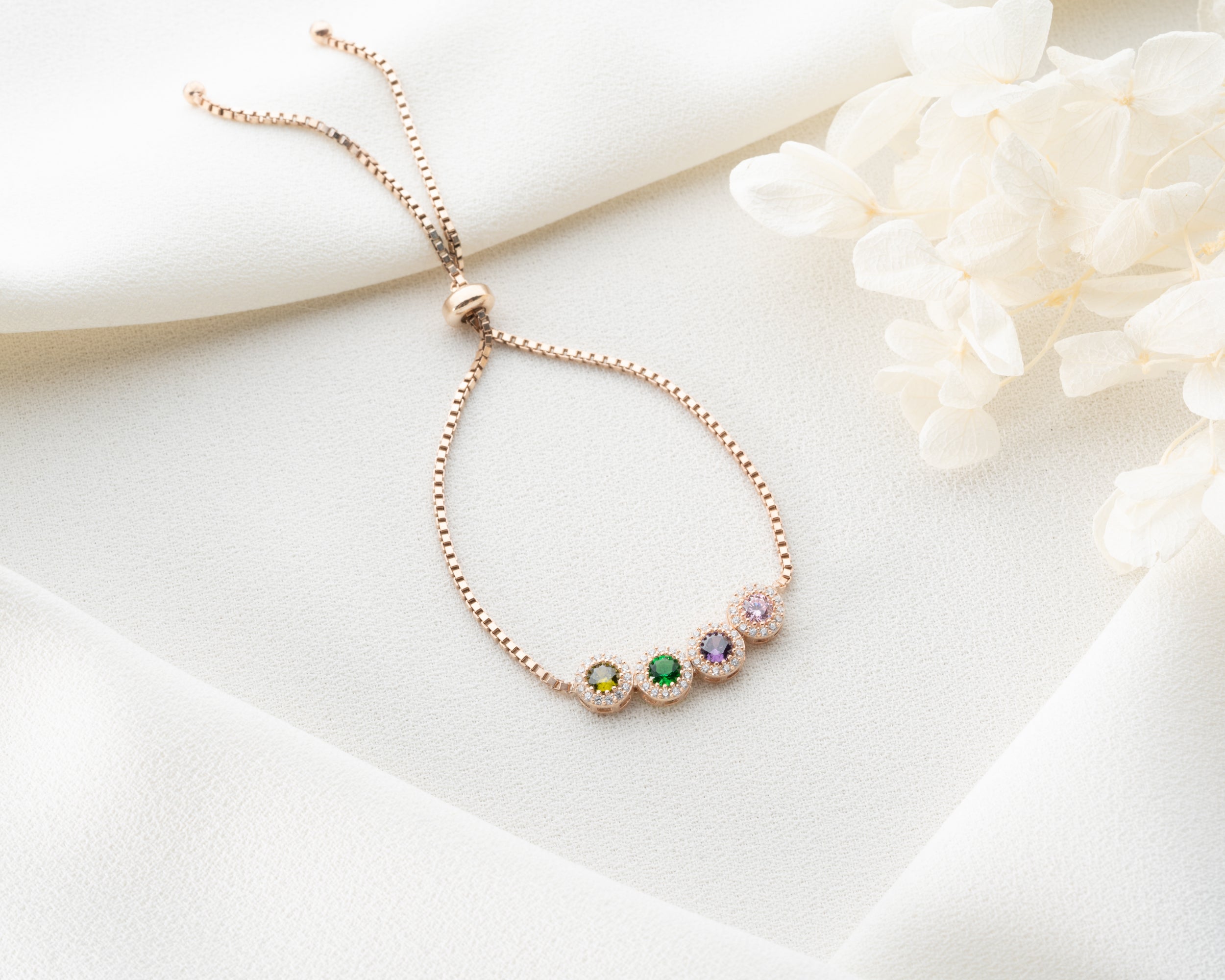 Custom Birthstone Halo Slider Bracelet