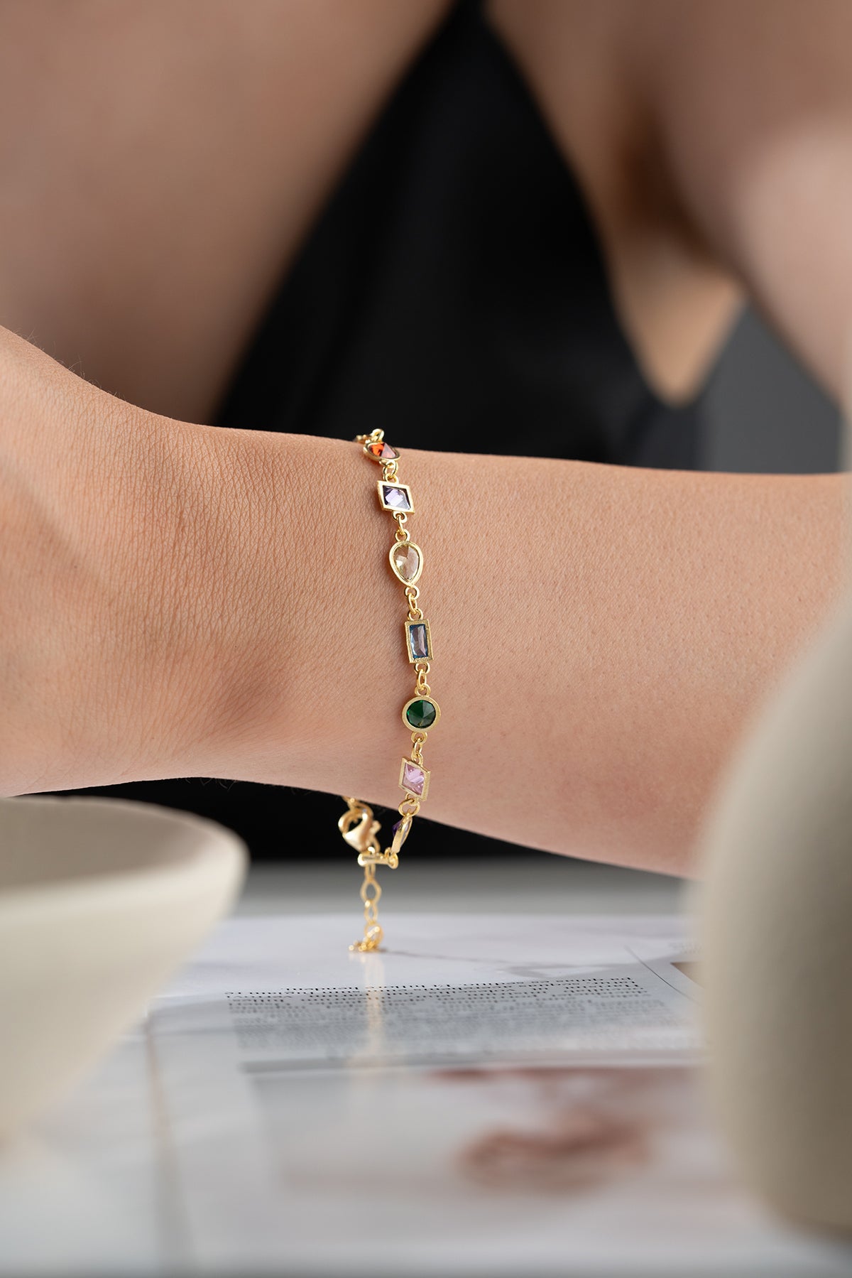 Multicolor Gemstone Link Bracelet