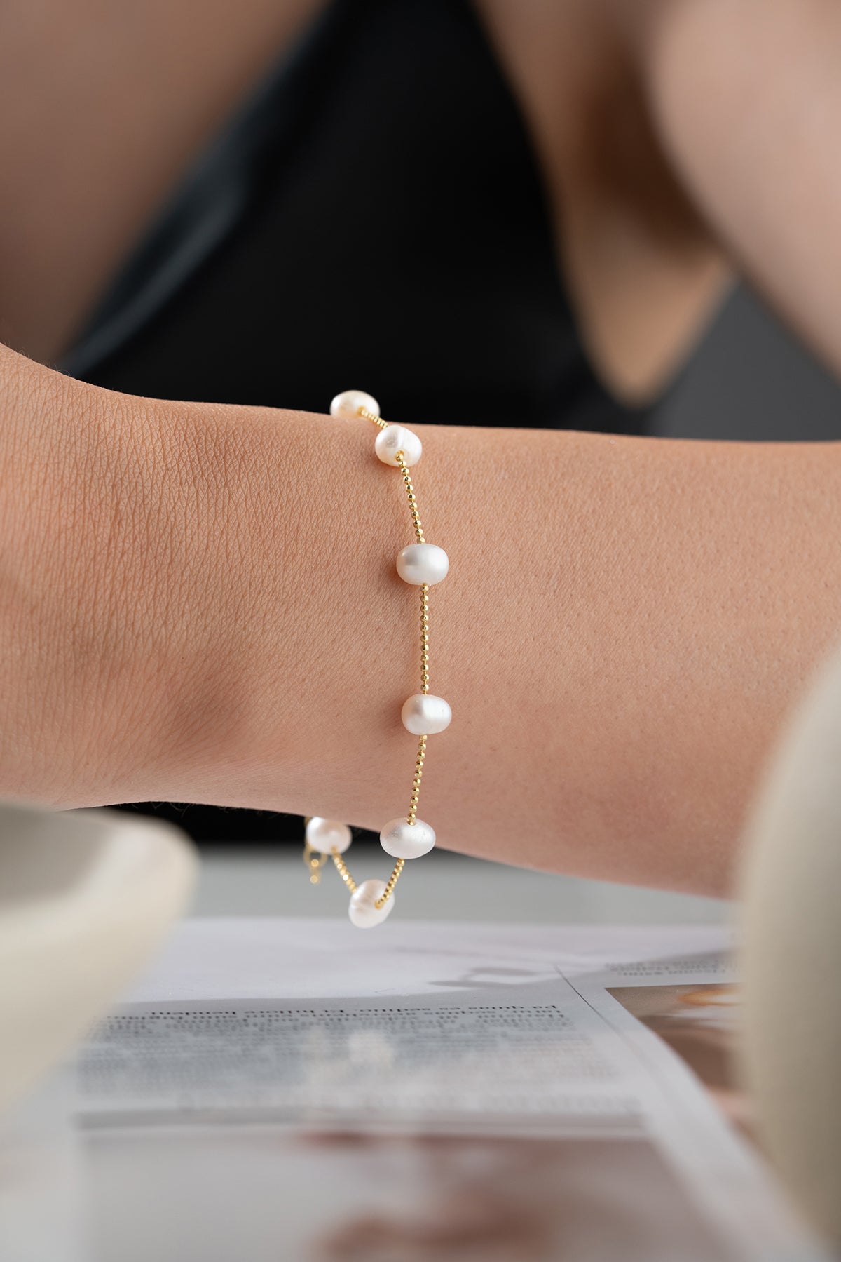 Freshwater Pearl Station Bracelet in Gold