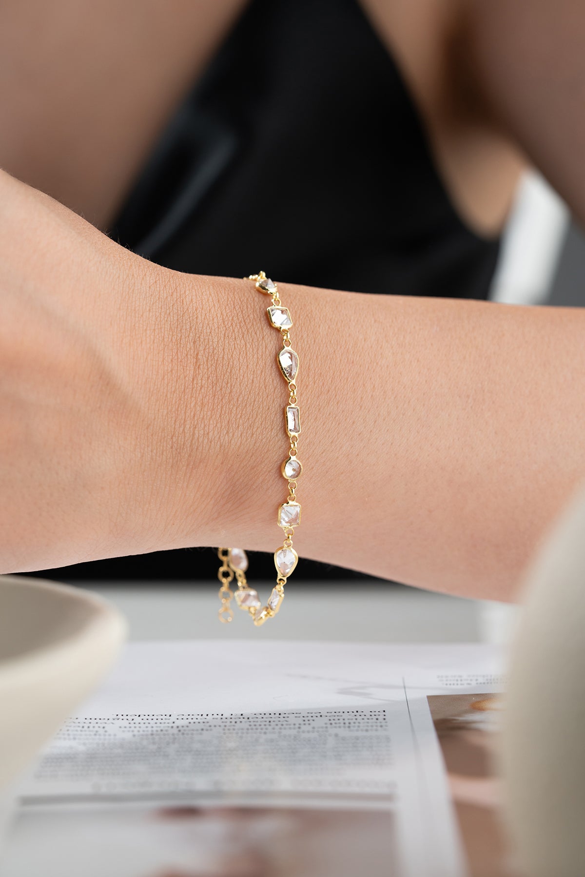 Mixed Cut Crystal Station Bracelet in Gold