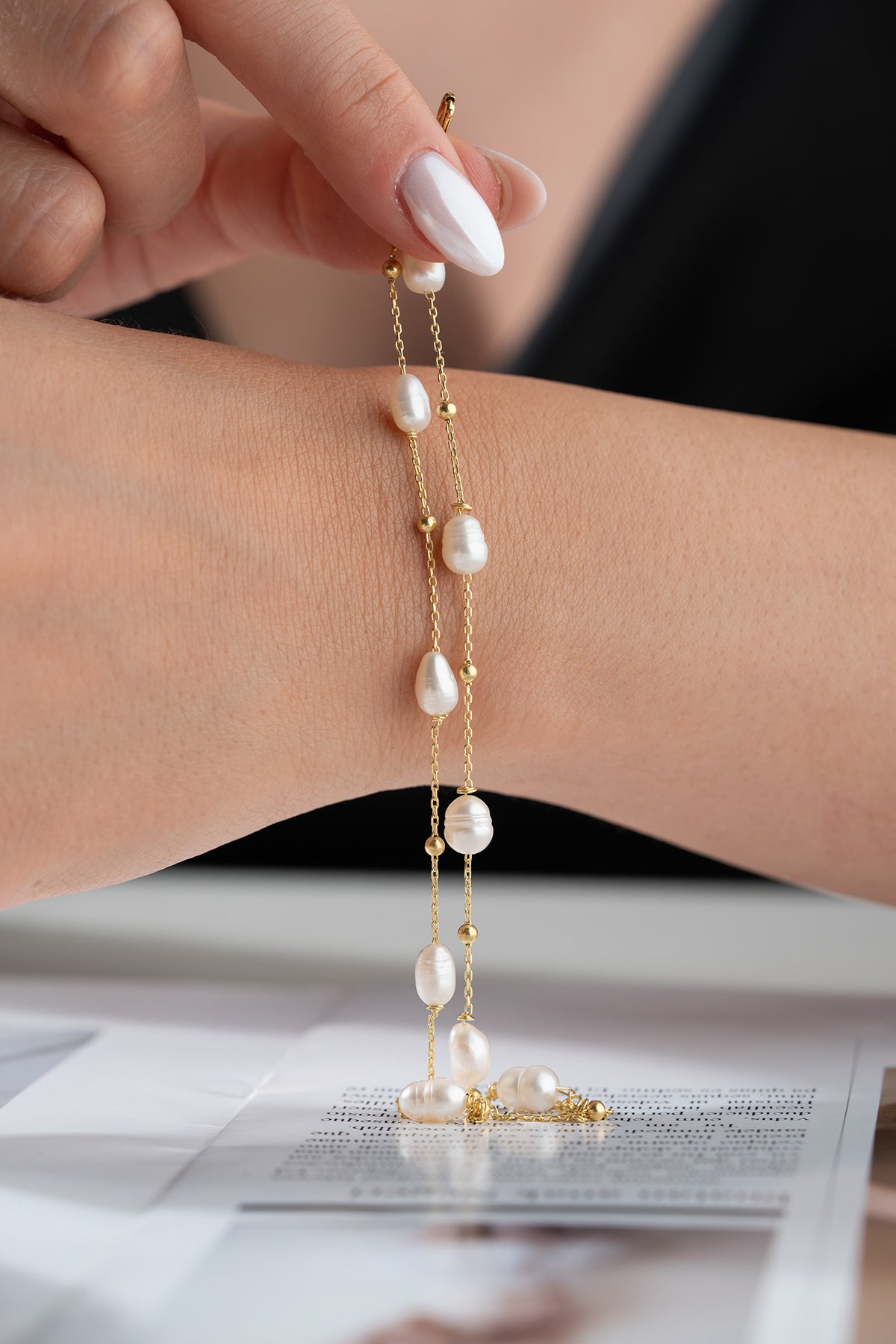 Baroque Pearl Chain Bracelet in Gold