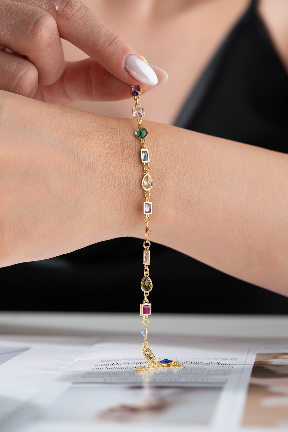 Multicolor Gemstone Link Bracelet