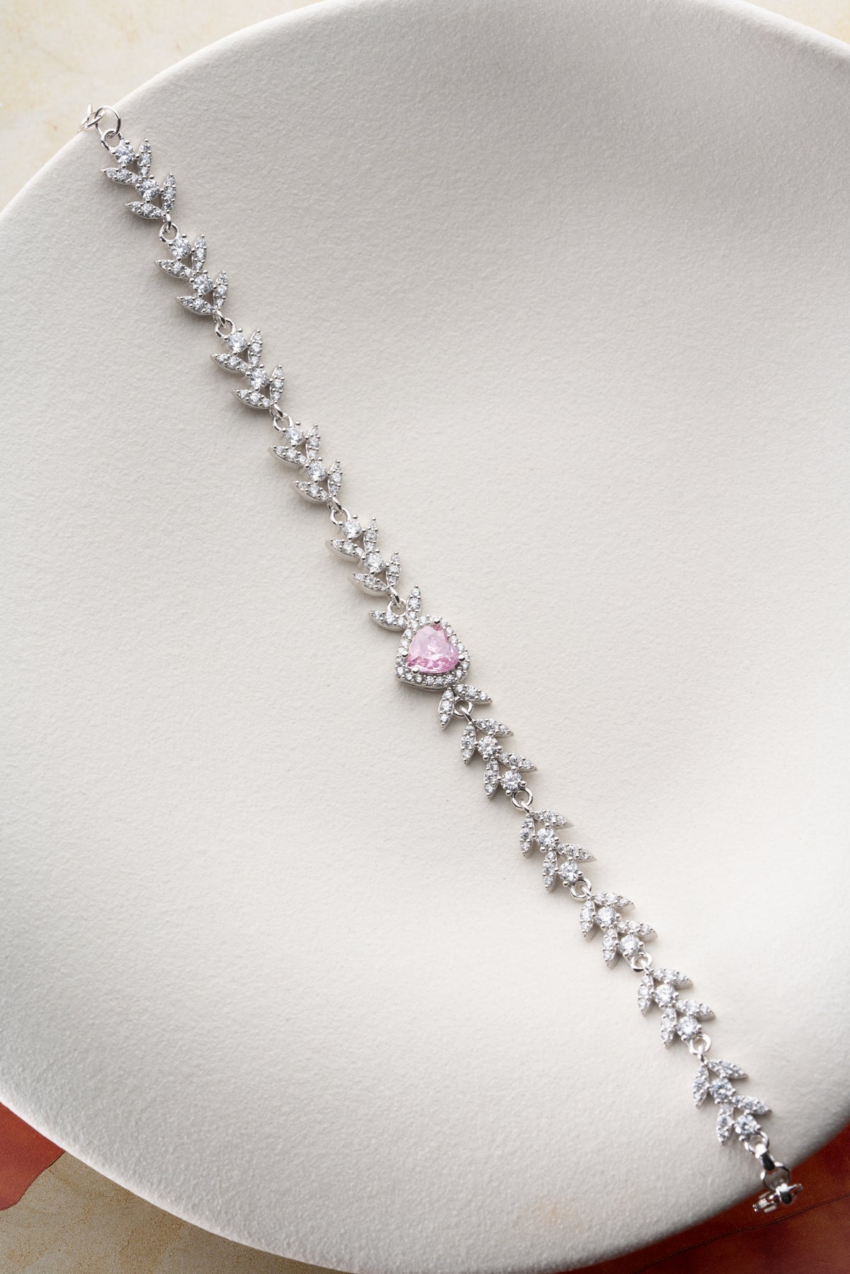 Pink Heart Vine Bracelet in Silver