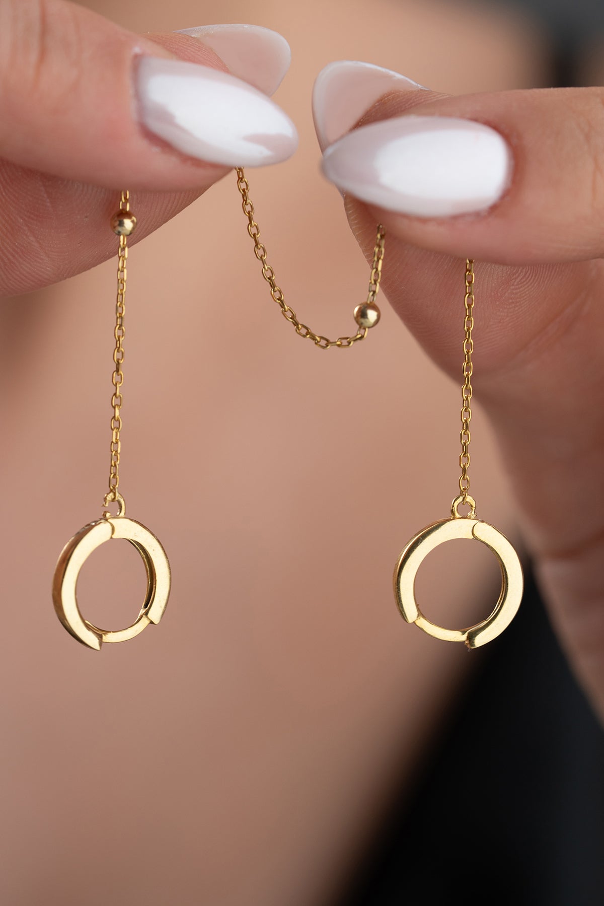 Double Piercing Gold Chain Hoop Earring