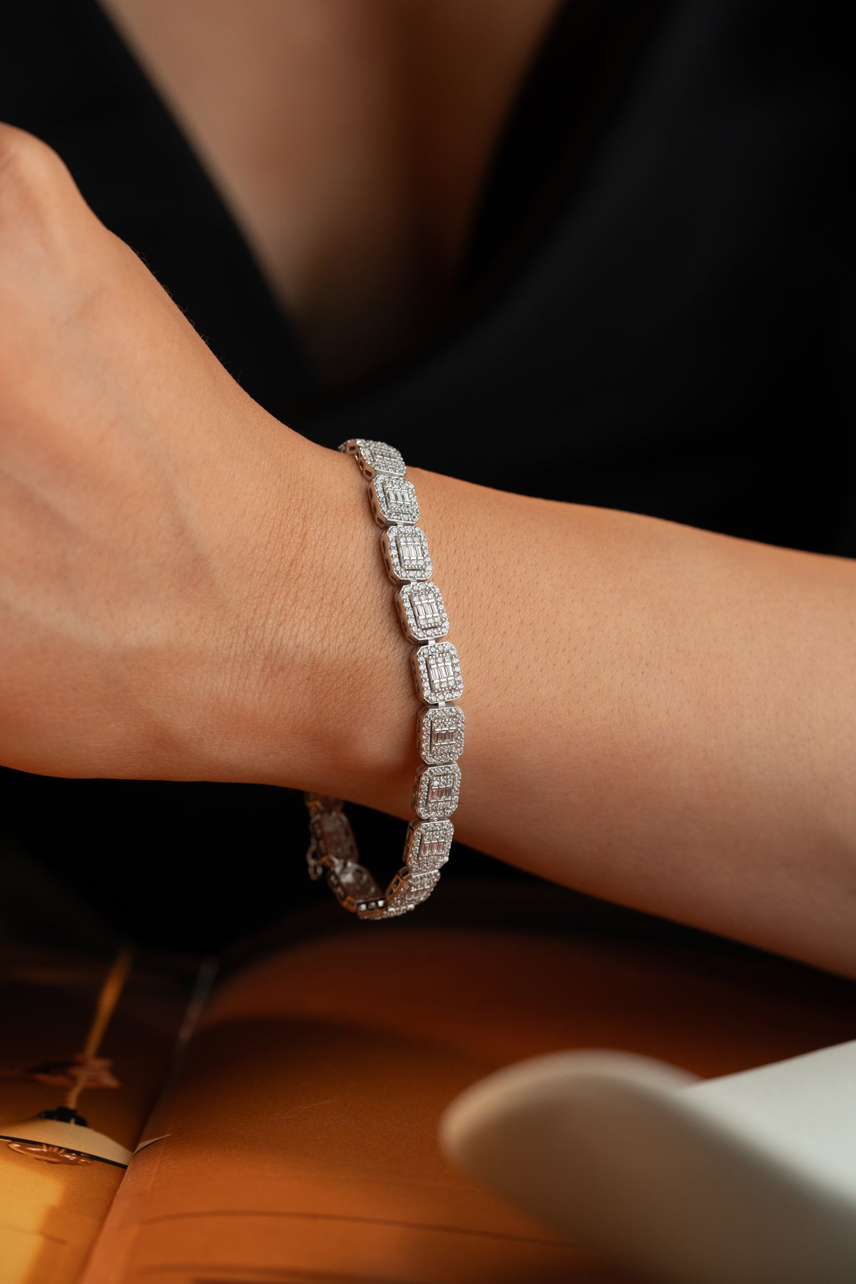 Baguette Halo Link Tennis Bracelet
