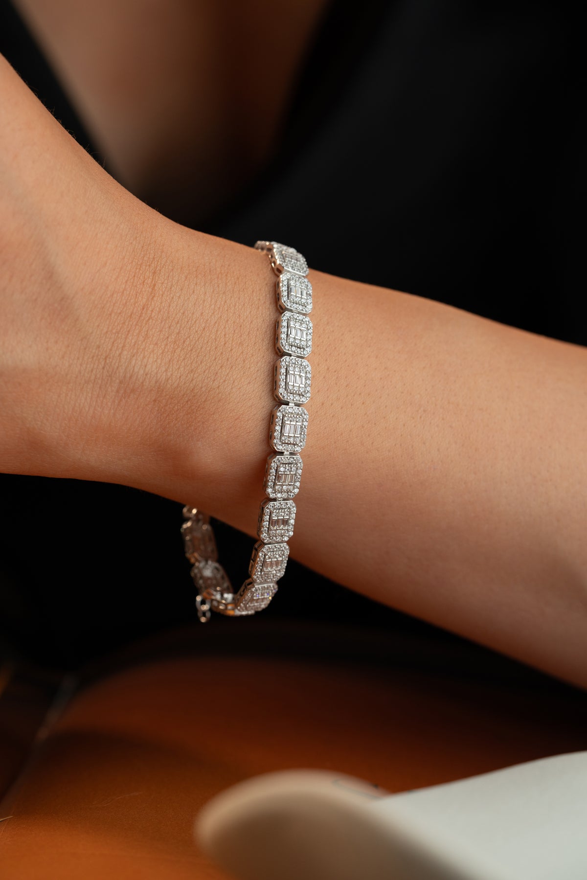 Baguette Halo Link Tennis Bracelet