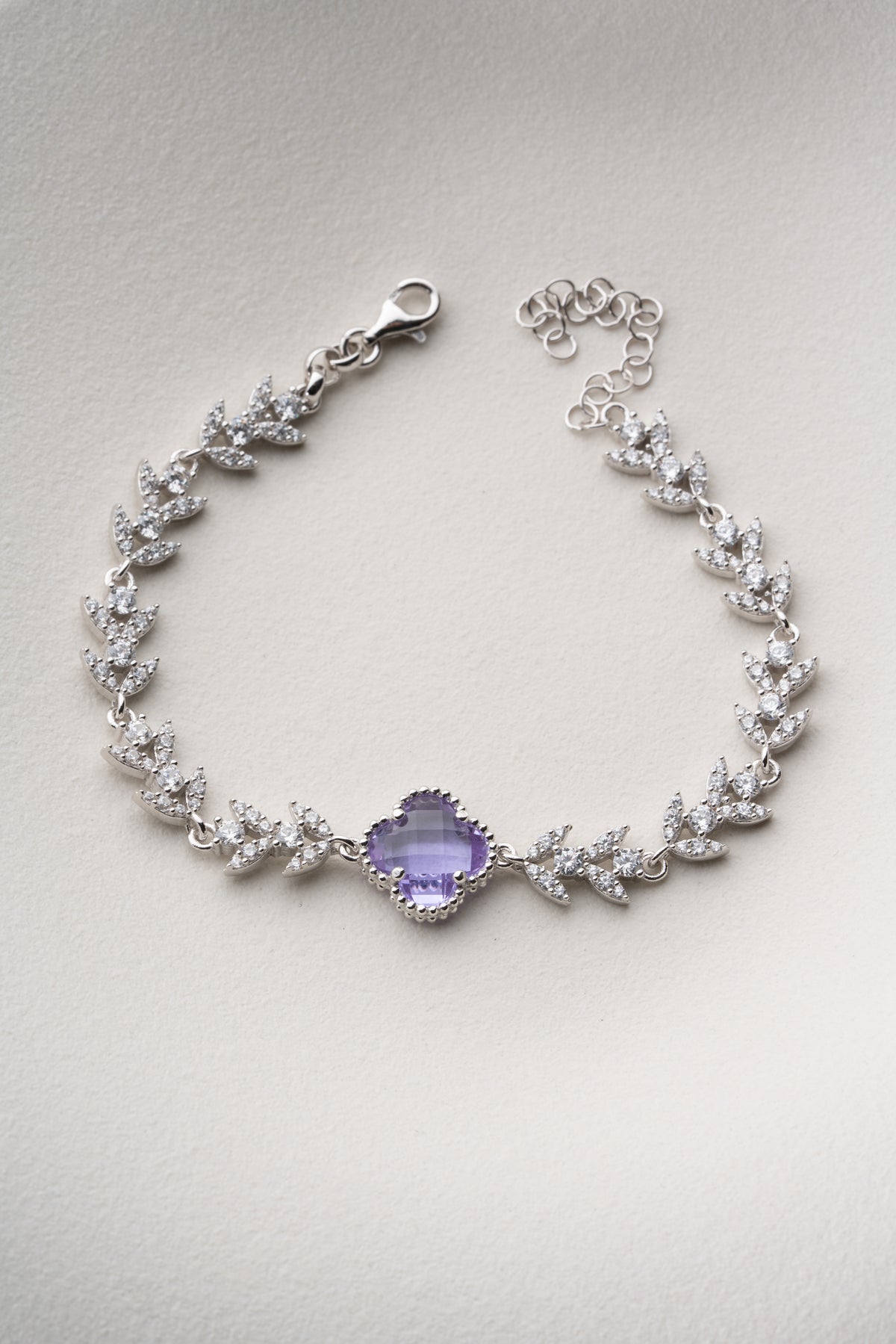 Purple Clover Vine Bracelet in Silver