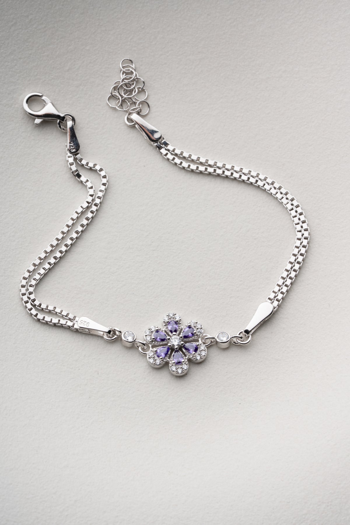 Purple Flower Charm Chain Bracelet