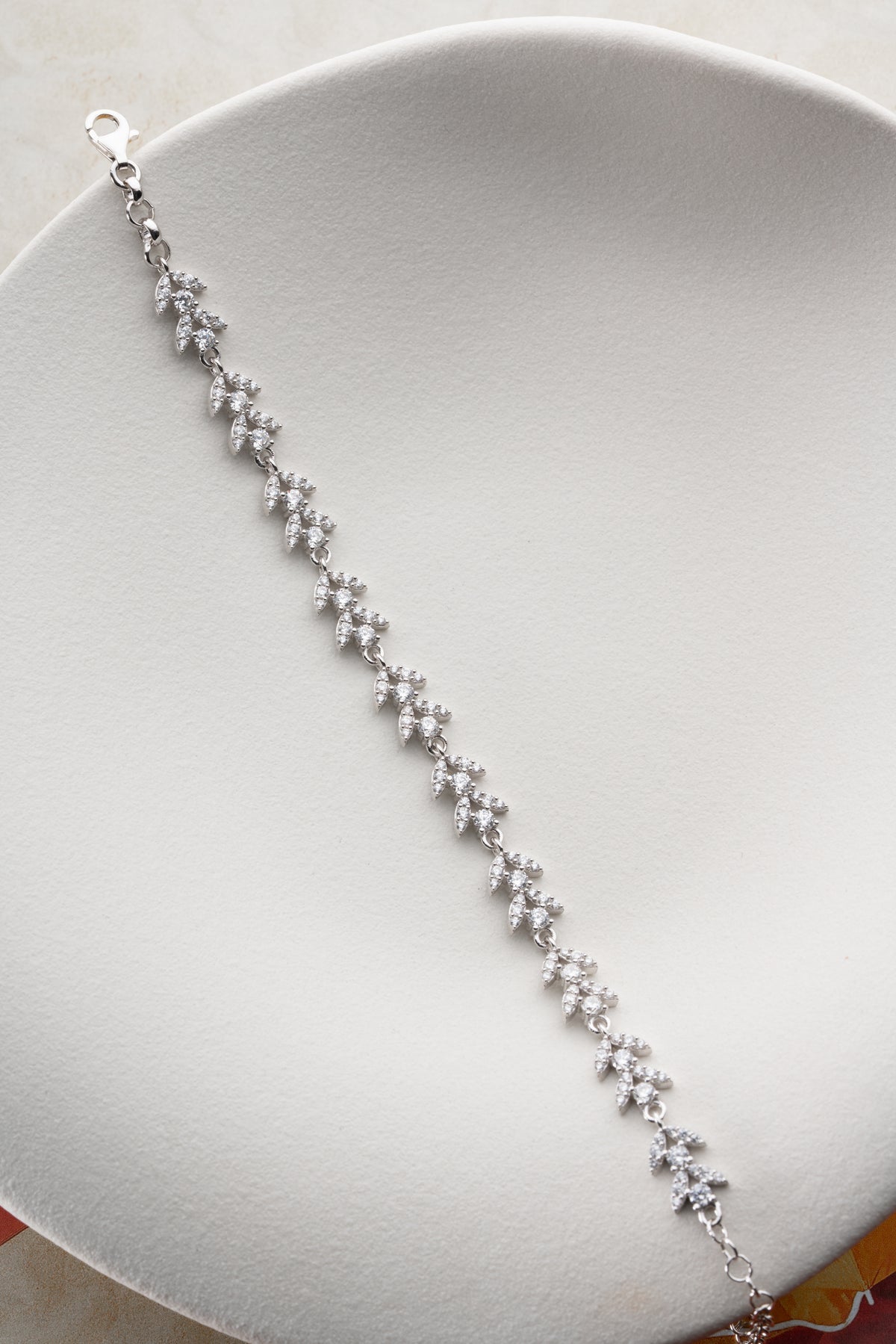 Crystal Vine Leaf Bracelet in Silver