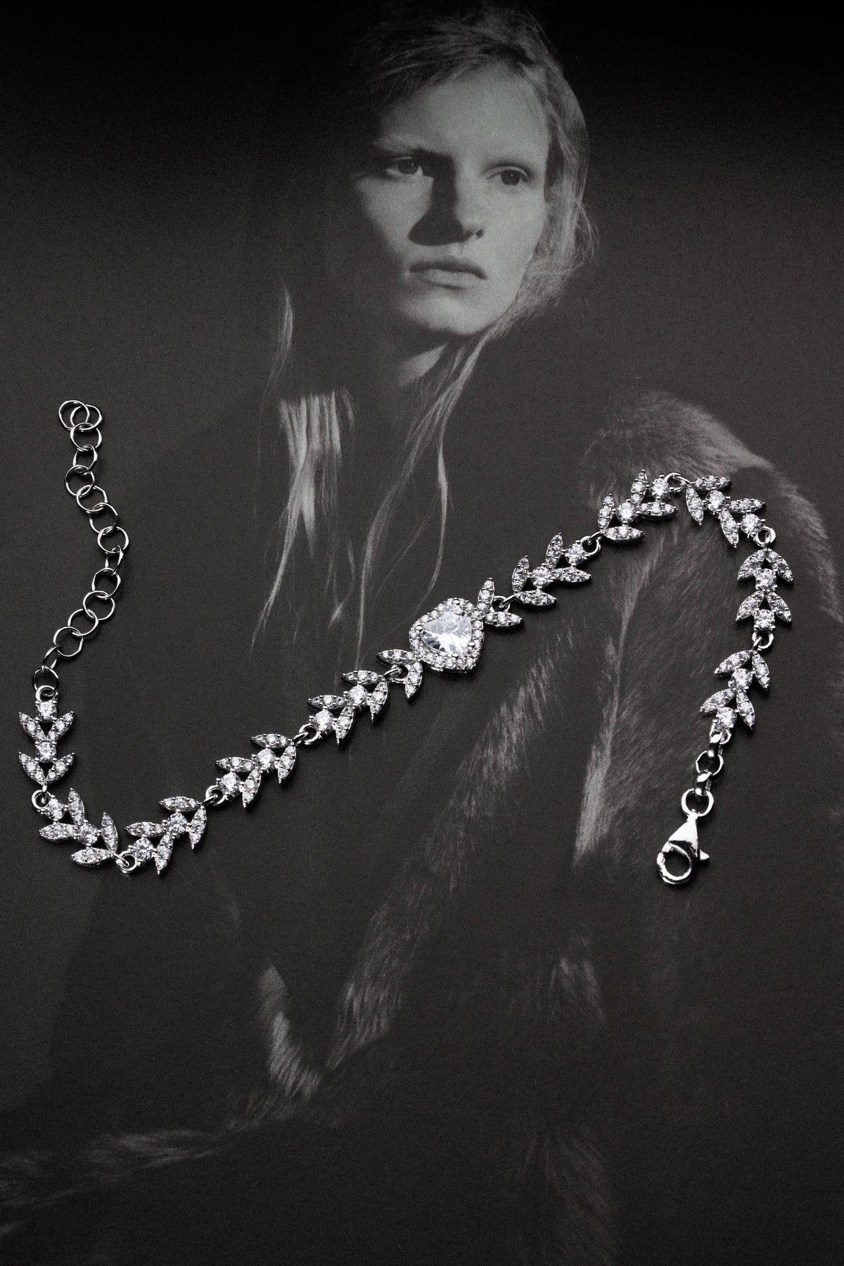 Heart Vine Crystal Bracelet in Silver