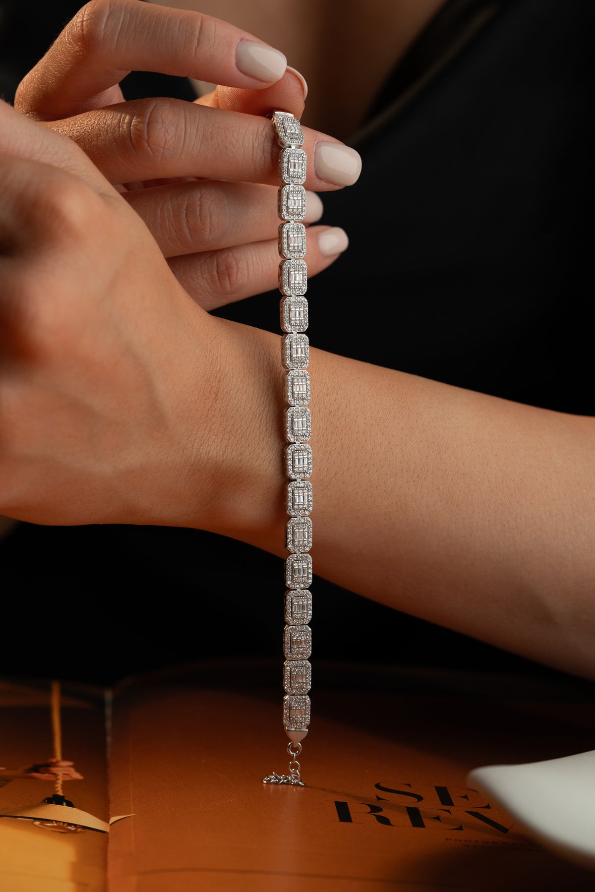 Baguette Halo Link Tennis Bracelet