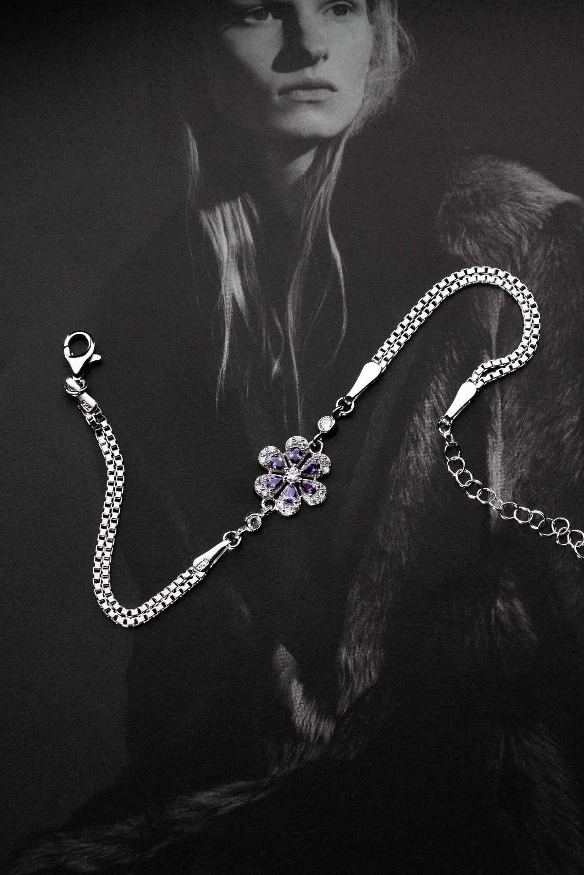 Purple Flower Charm Chain Bracelet