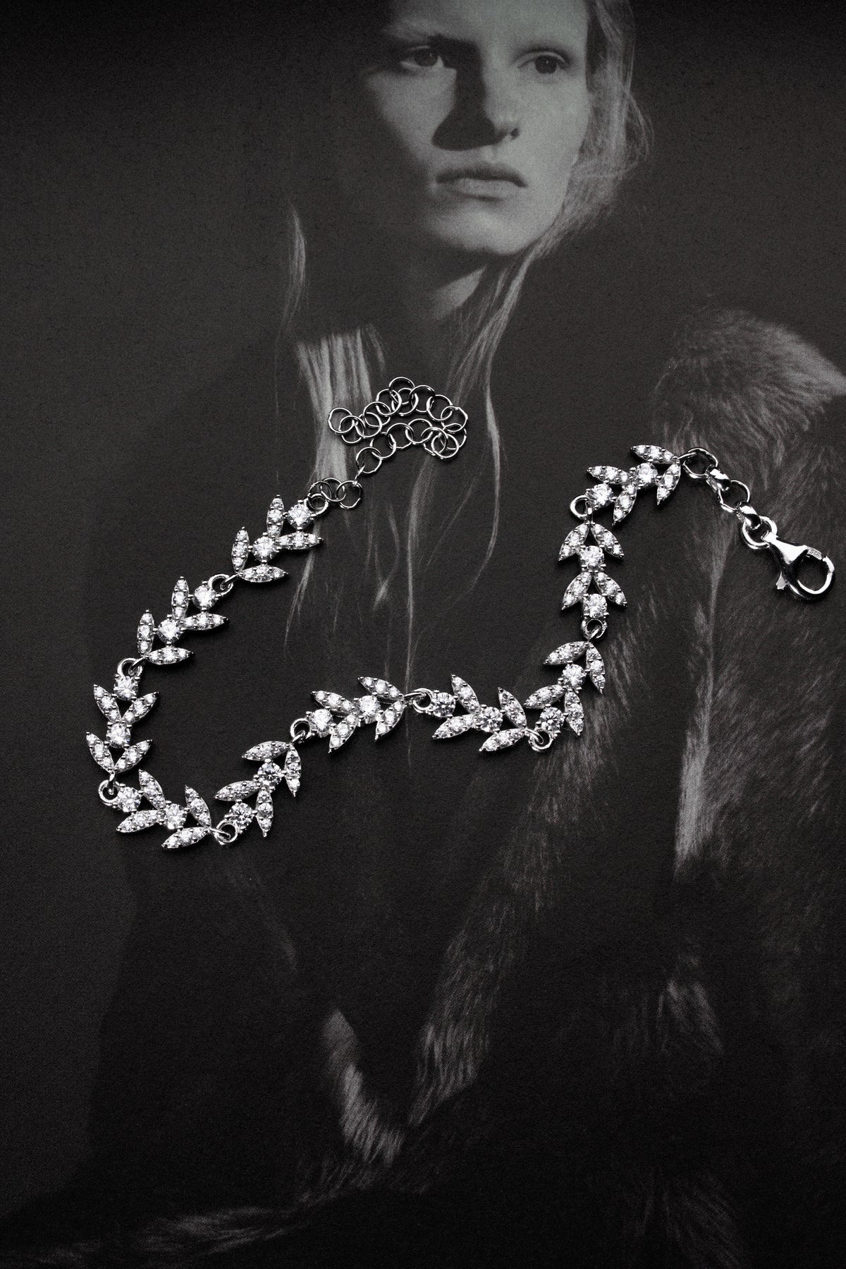 Crystal Vine Leaf Bracelet in Silver