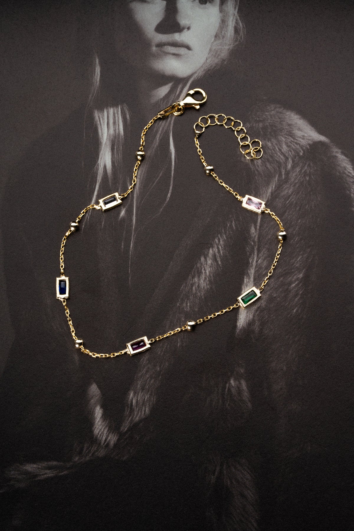 Colorful Baguette Gemstone Bracelet in Gold