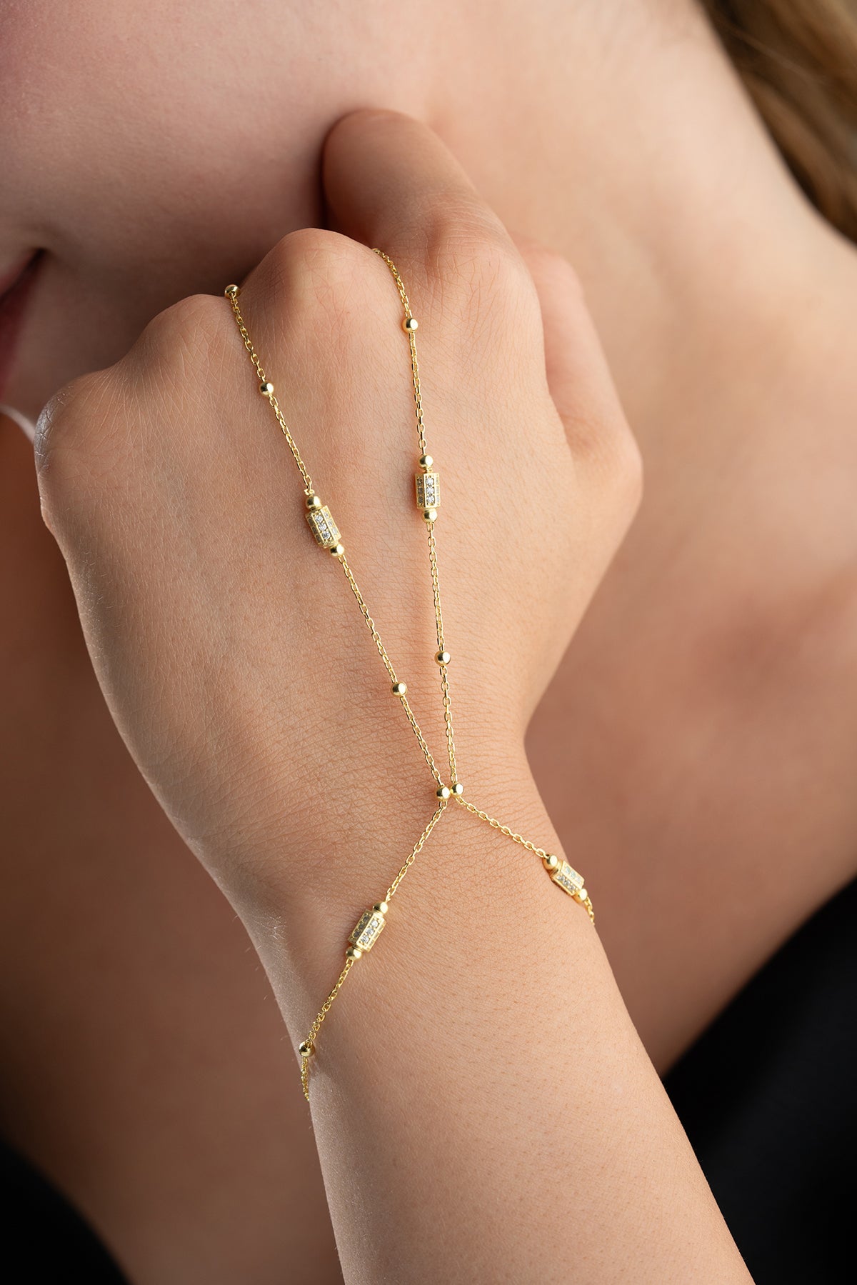 Double Strand Pave Hand Chain Bracelet