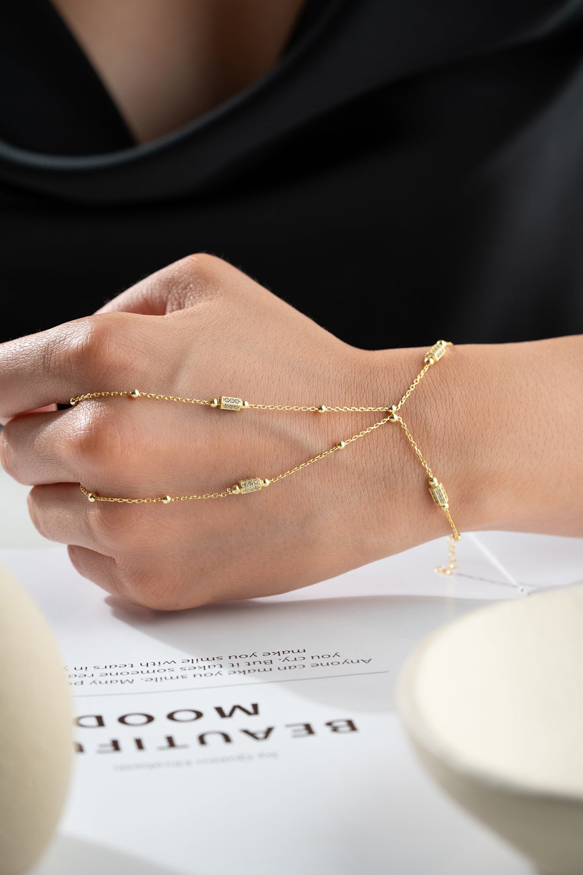 Double Strand Pave Hand Chain Bracelet