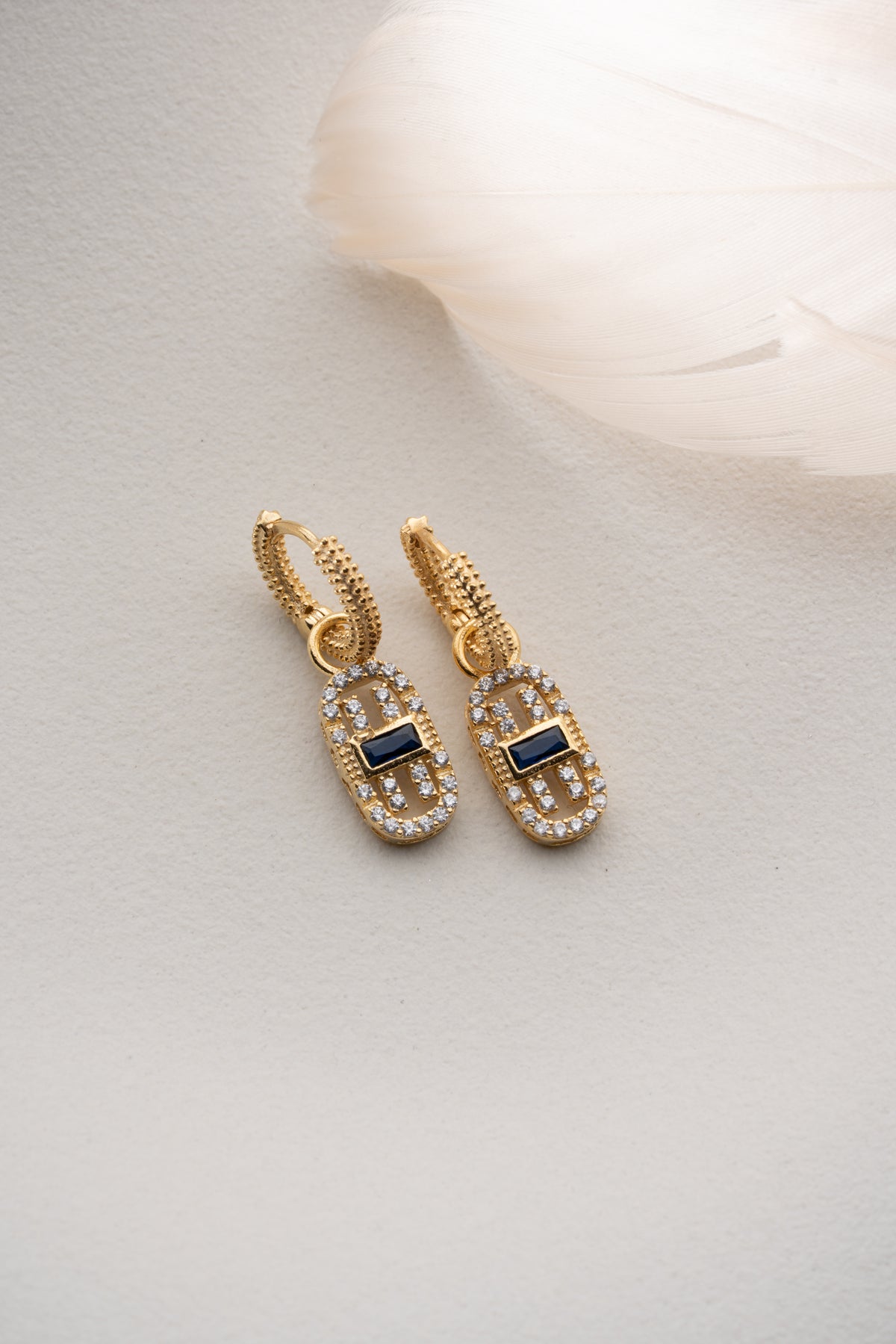 Navy Blue Stone Drop Huggie Earrings