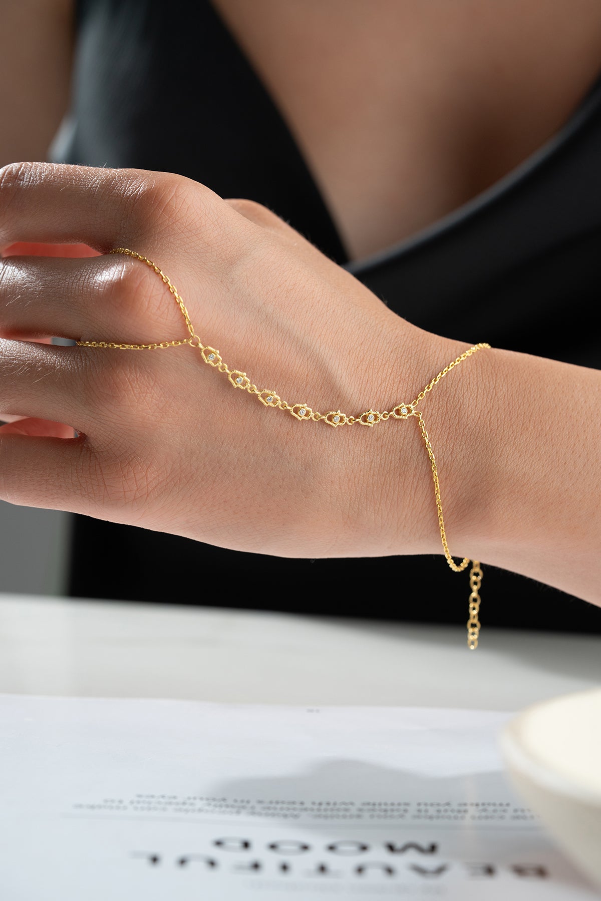 Hamsa Charm Gold Hand Chain Bracelet