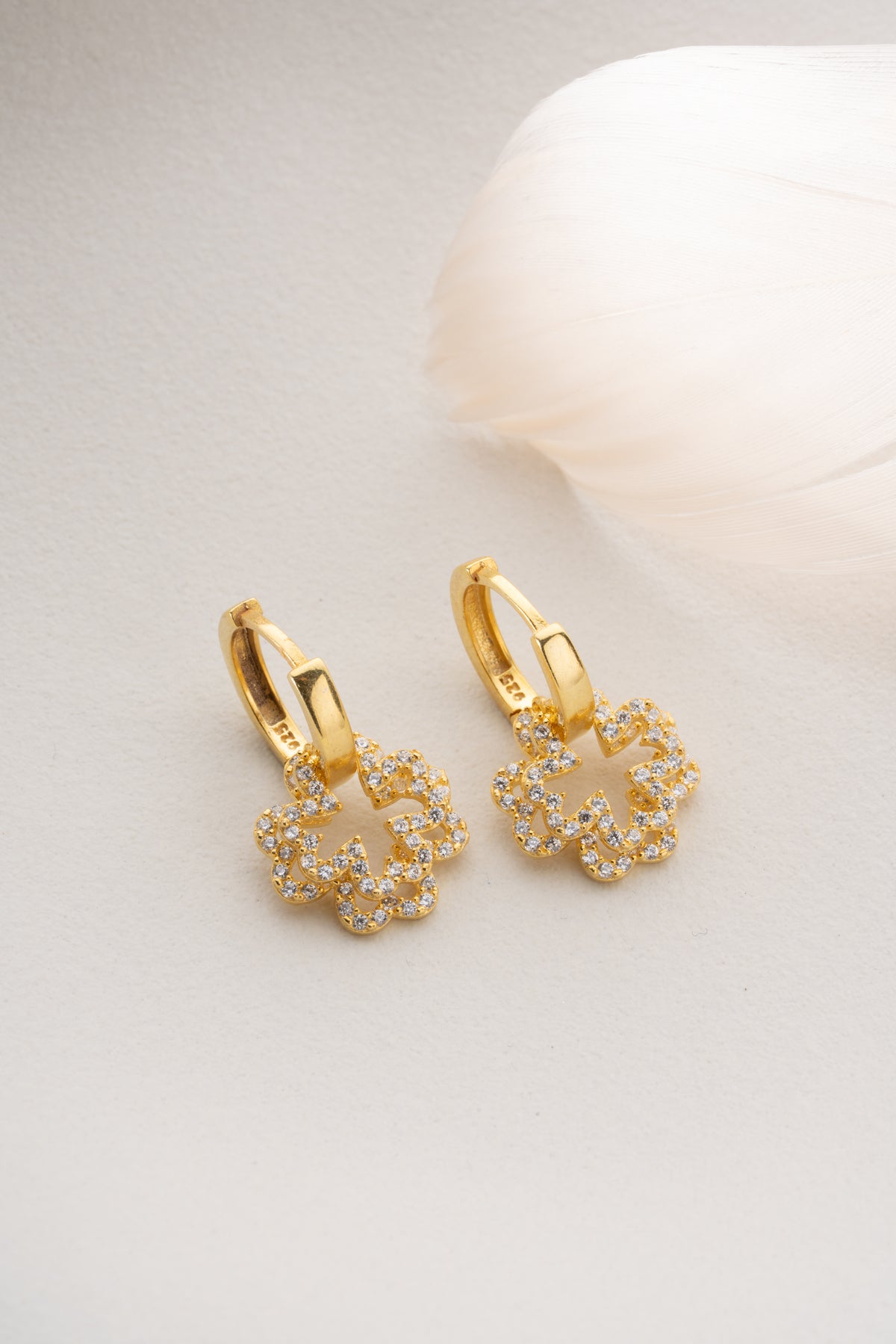 Pave Flower Charm Hoop Earrings