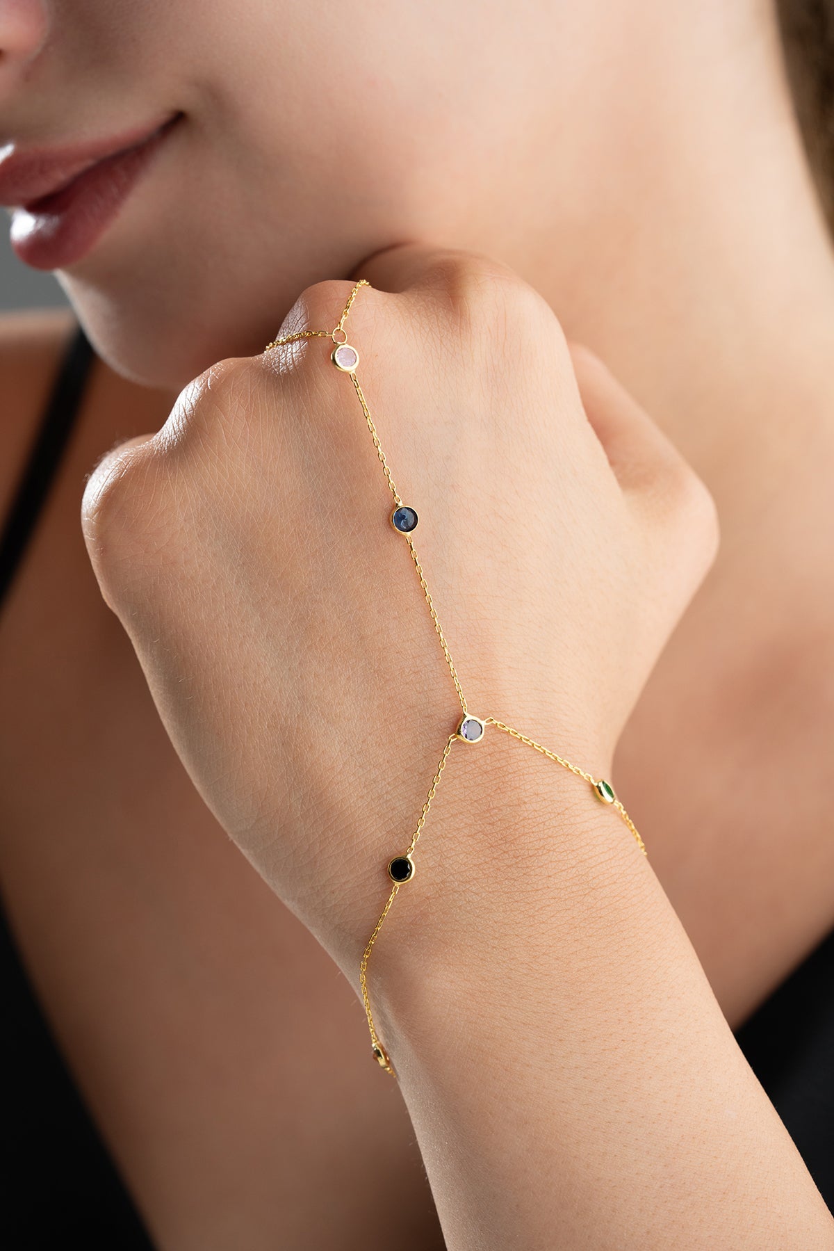 Rainbow Gemstone Hand Chain Bracelet