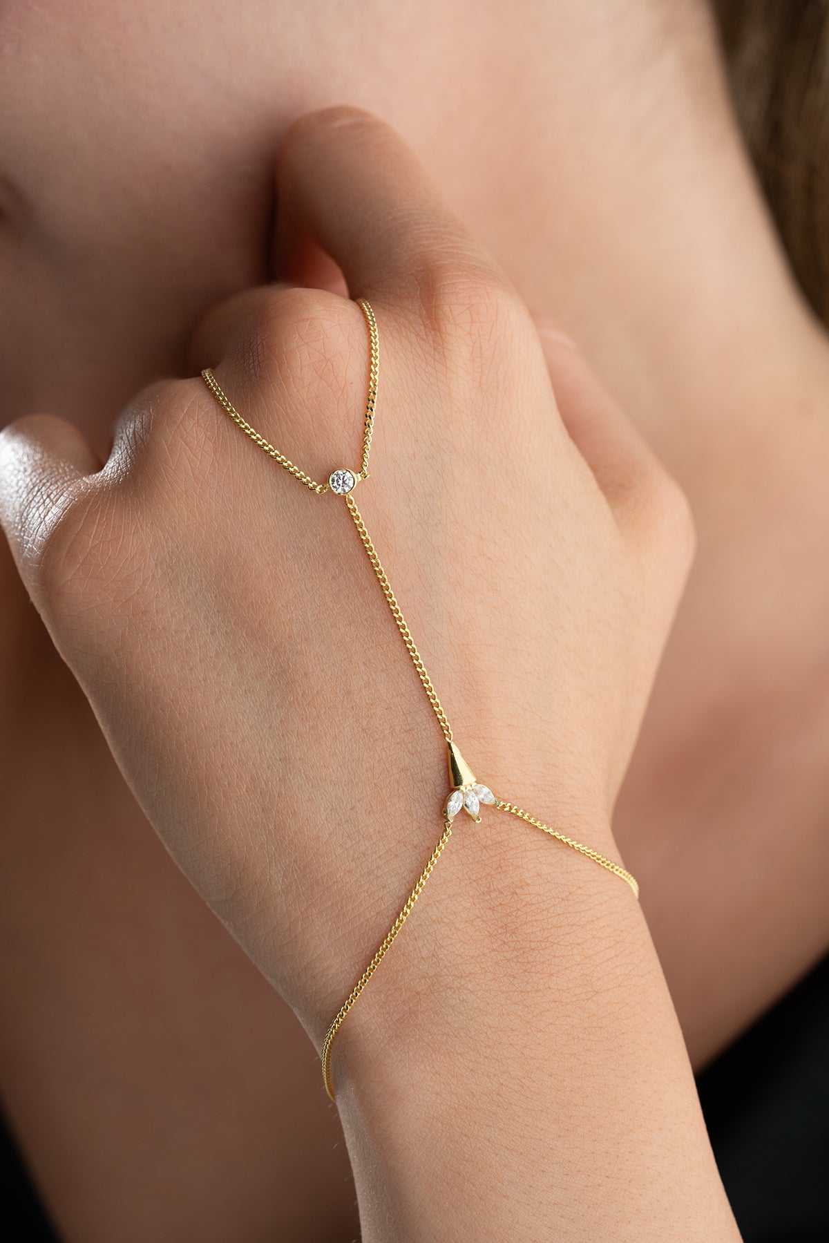 Crystal Cluster Curb Chain Hand Bracelet