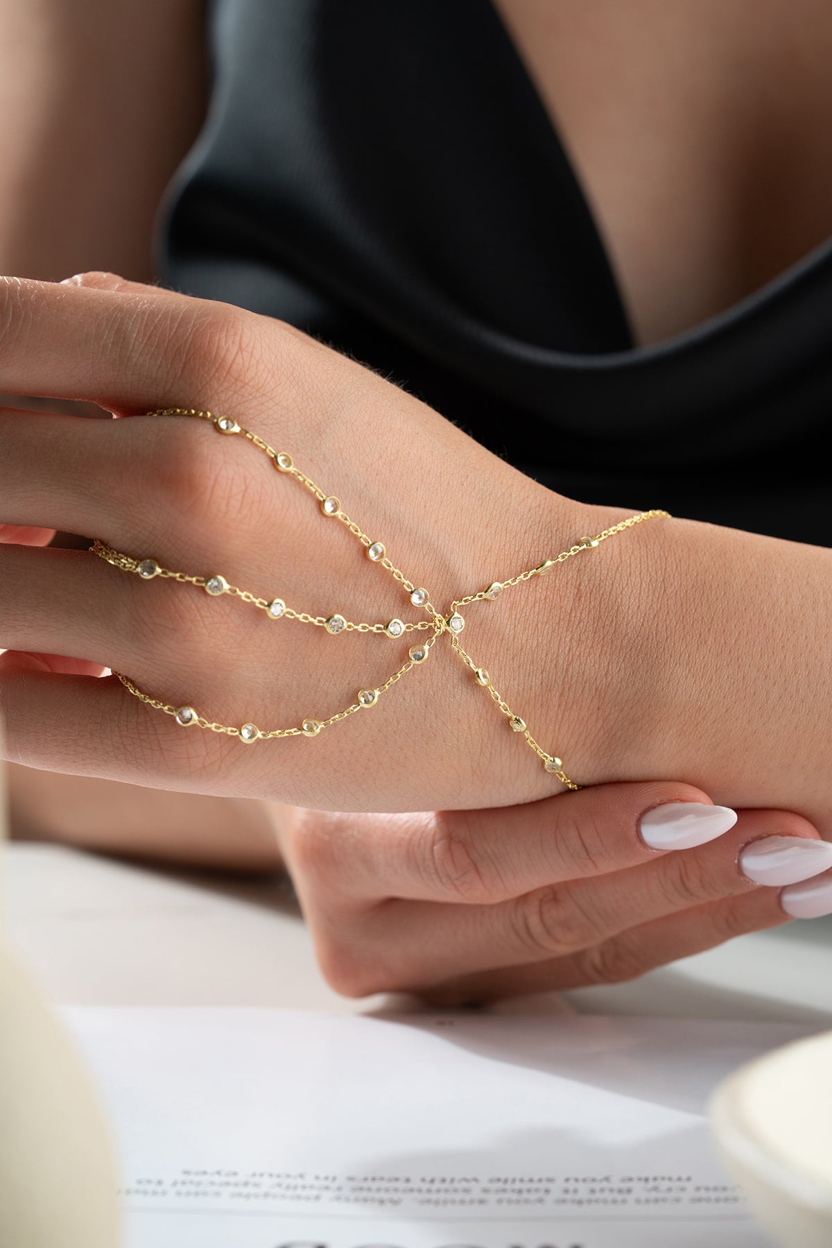 Triple Strand Gold Hand Chain Bracelet