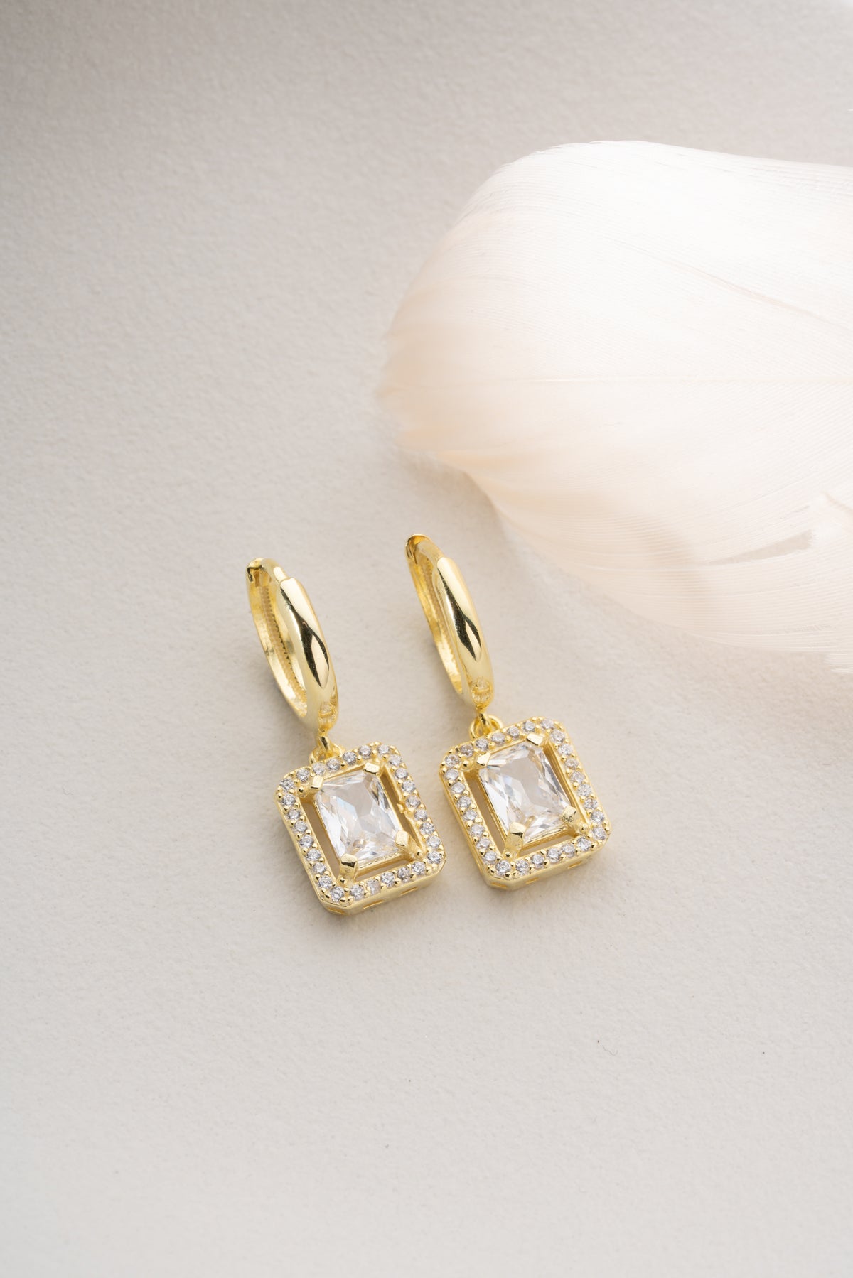Emerald Cut Crystal Halo Earrings