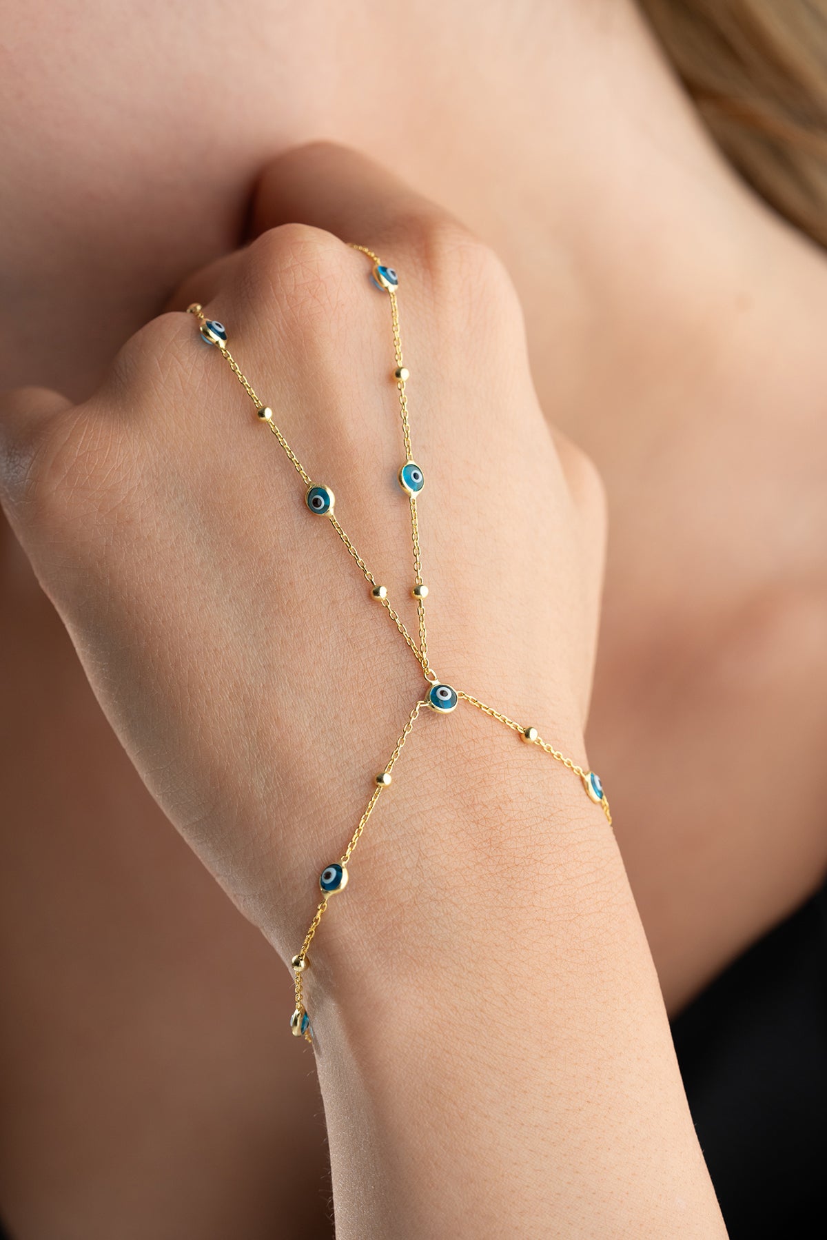 Evil Eye Gold Hand Chain Bracelet