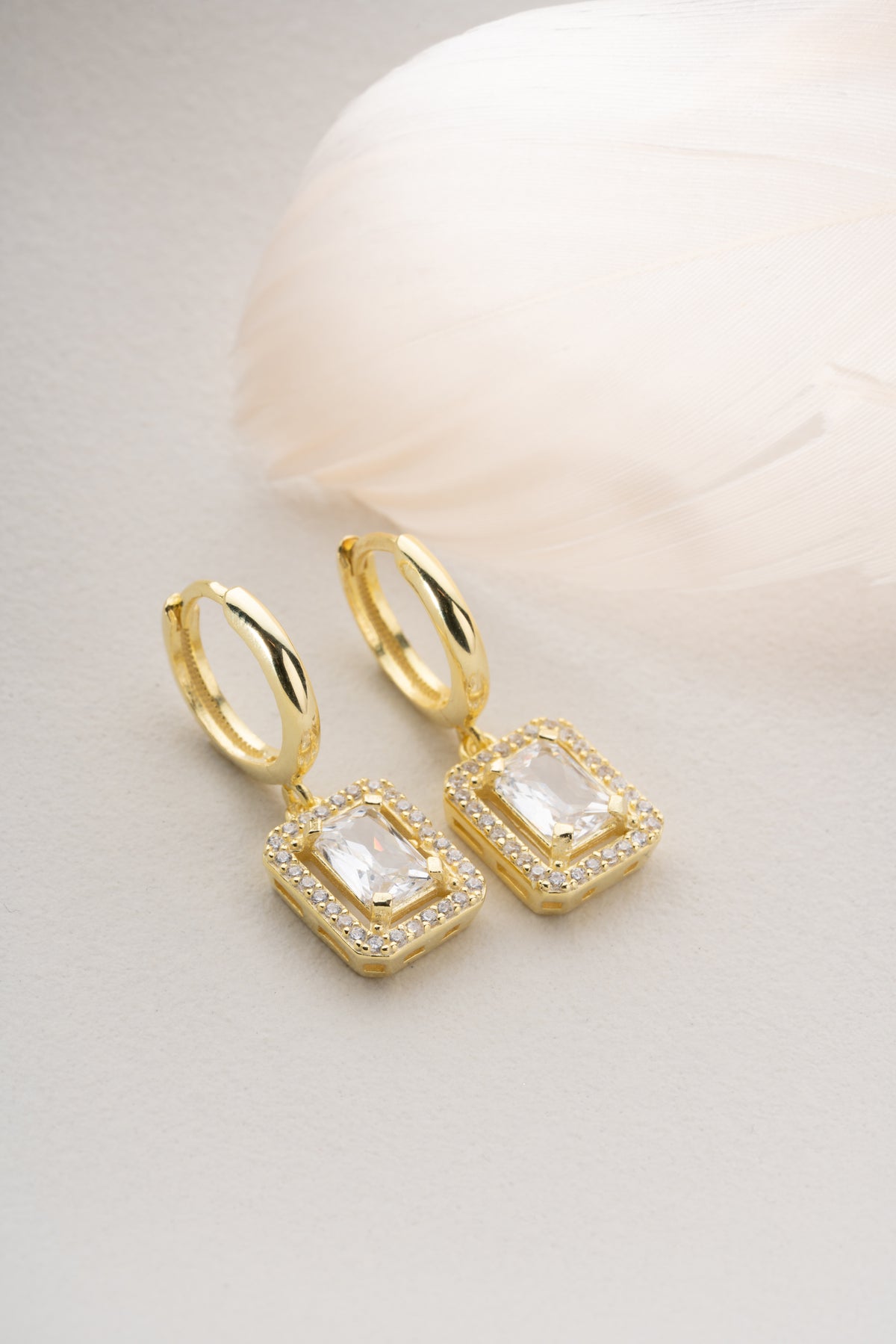 Emerald Cut Crystal Halo Earrings