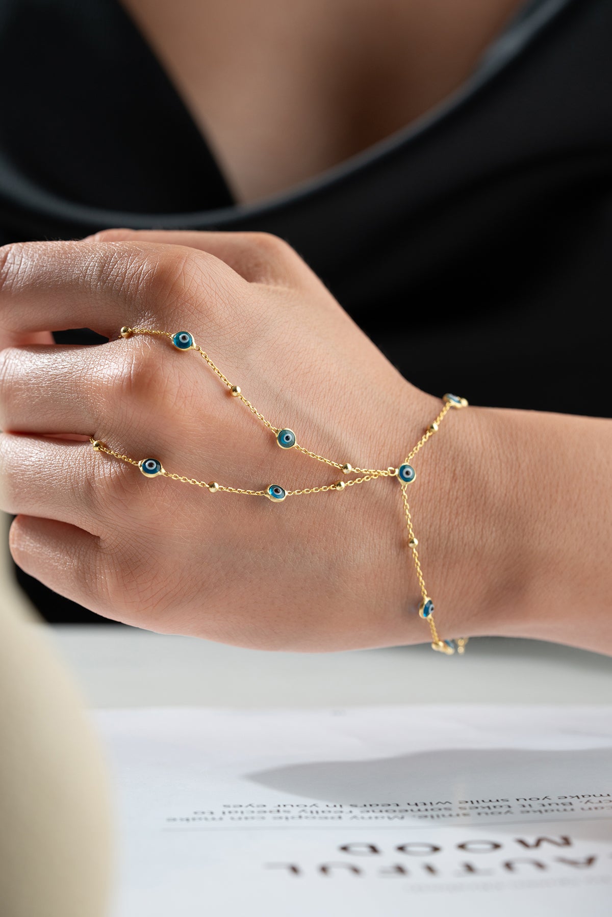 Evil Eye Gold Hand Chain Bracelet