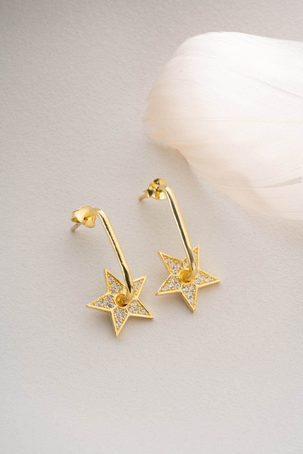 Pave Star Charm Hoop Earrings in Gold