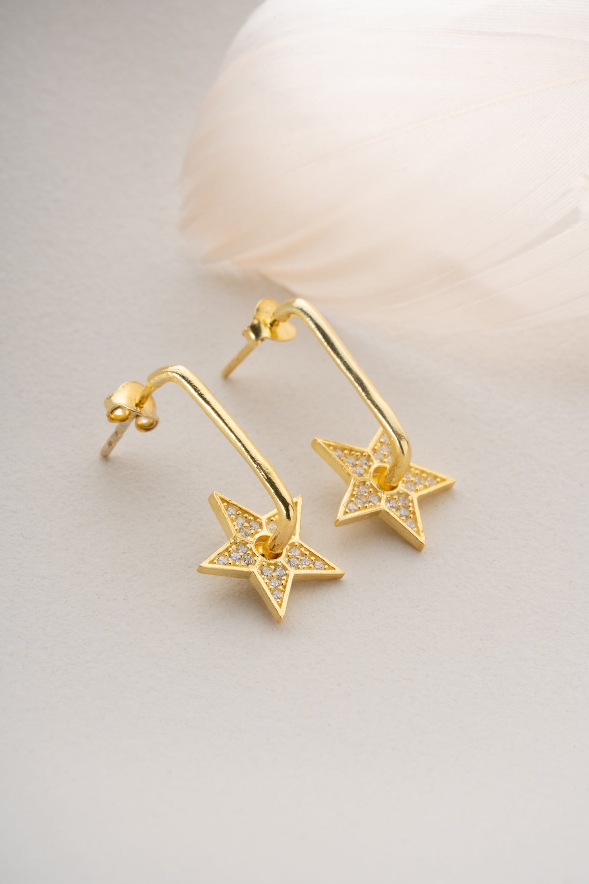 Pave Star Charm Hoop Earrings in Gold