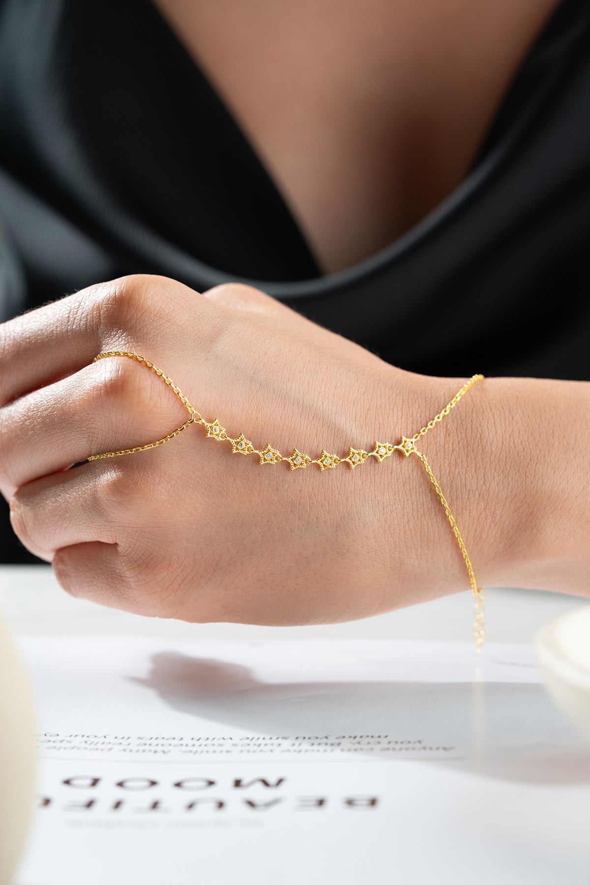 Star Link Gold Hand Chain Bracelet