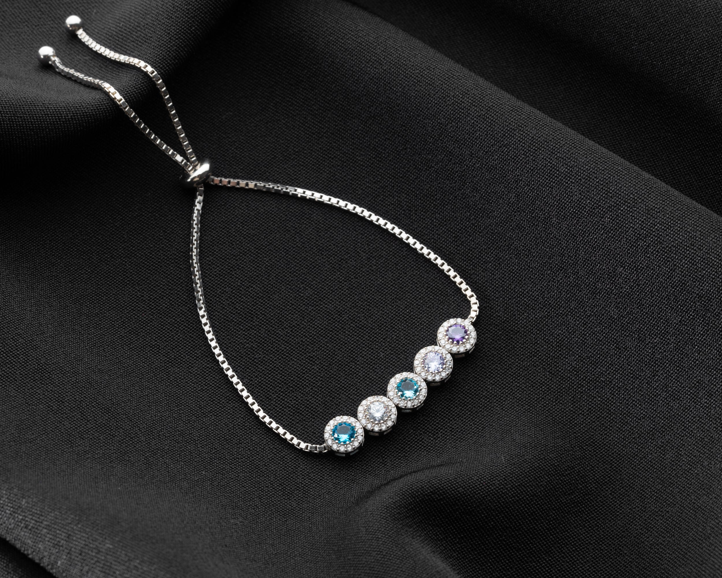Custom Birthstone Halo Slider Bracelet