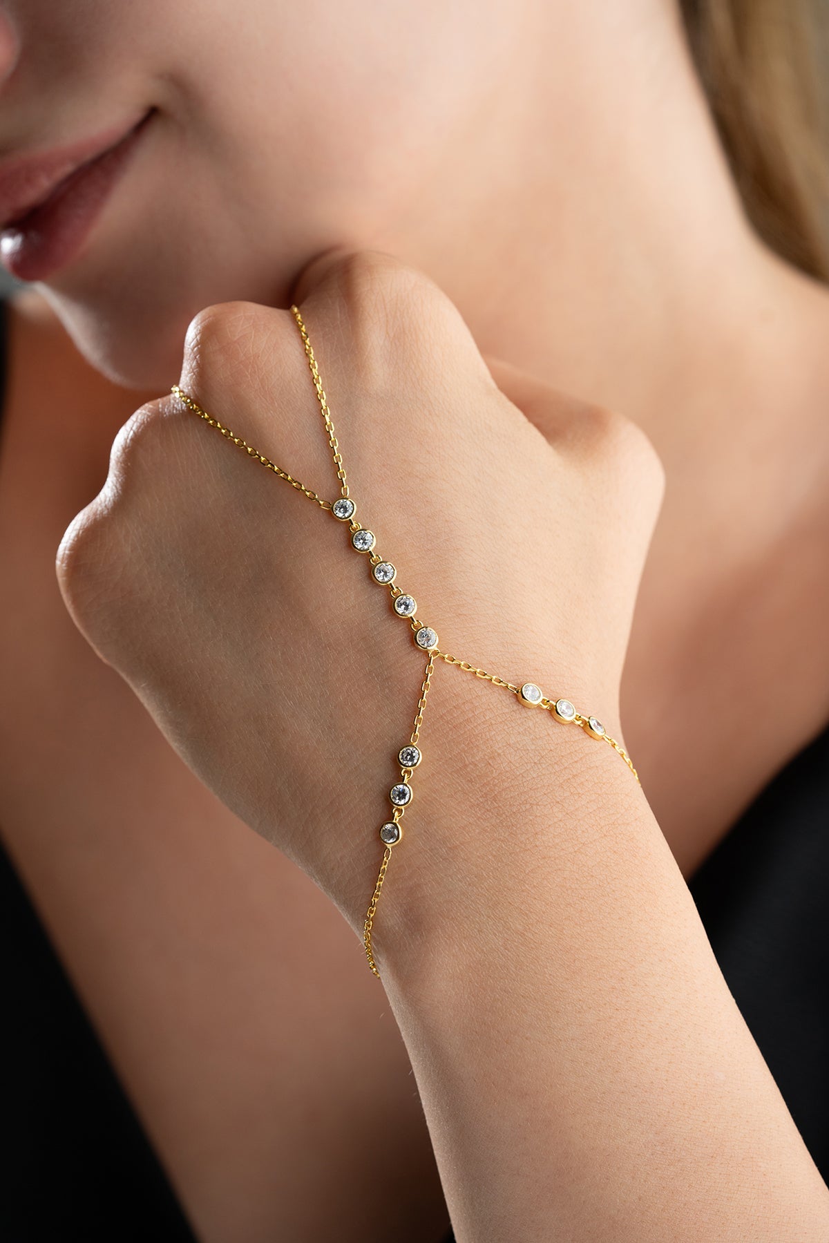 Minimalist Round Stone Hand Chain Bracelet