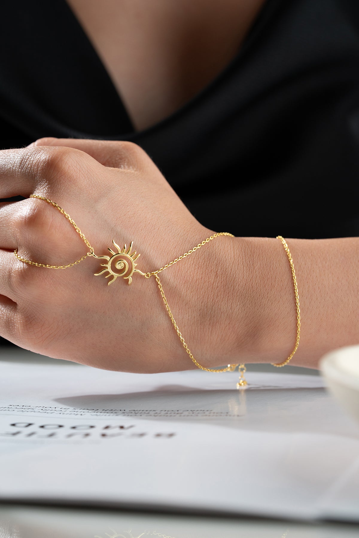 Sun Charm Hand Chain Bracelet