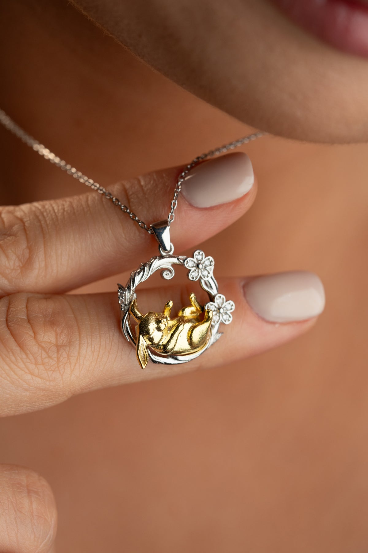 3D Bunny Floral Wreath Necklace