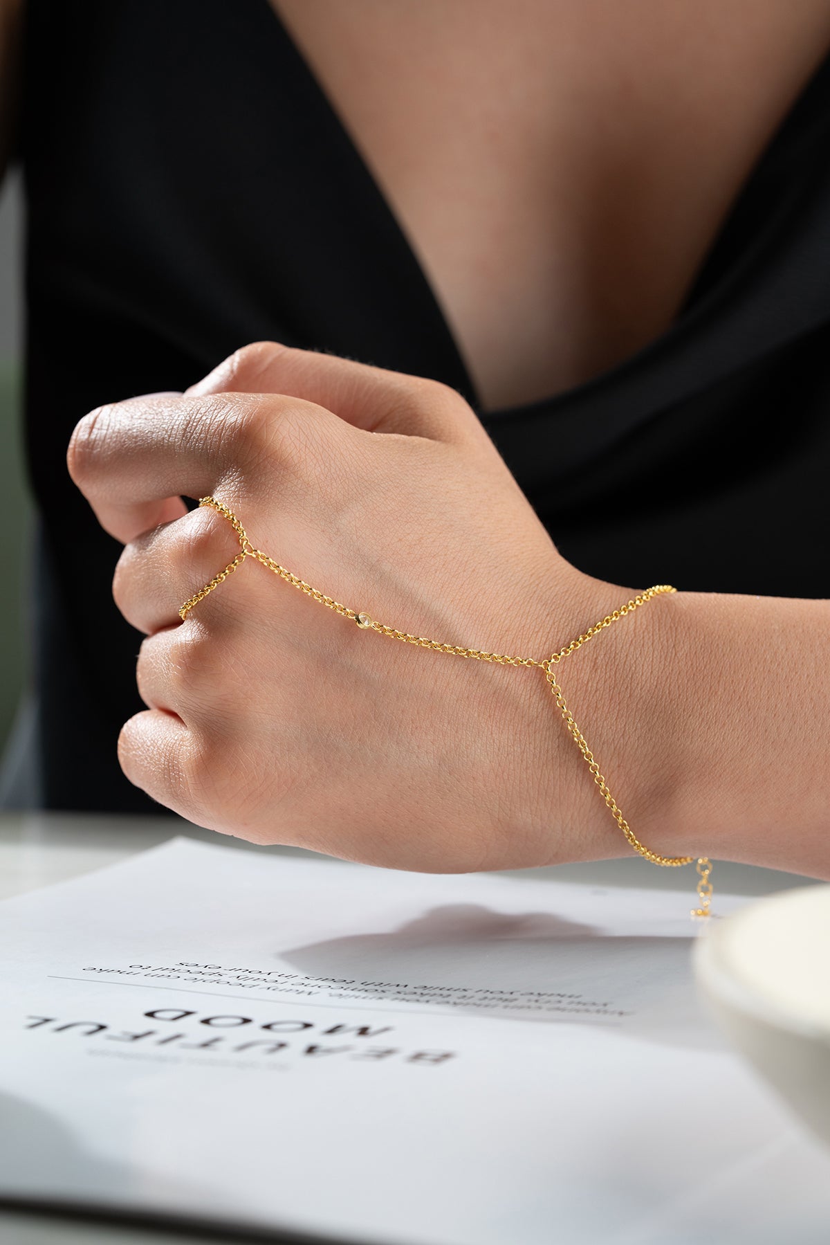 Delicate Solitaire Hand Chain Bracelet