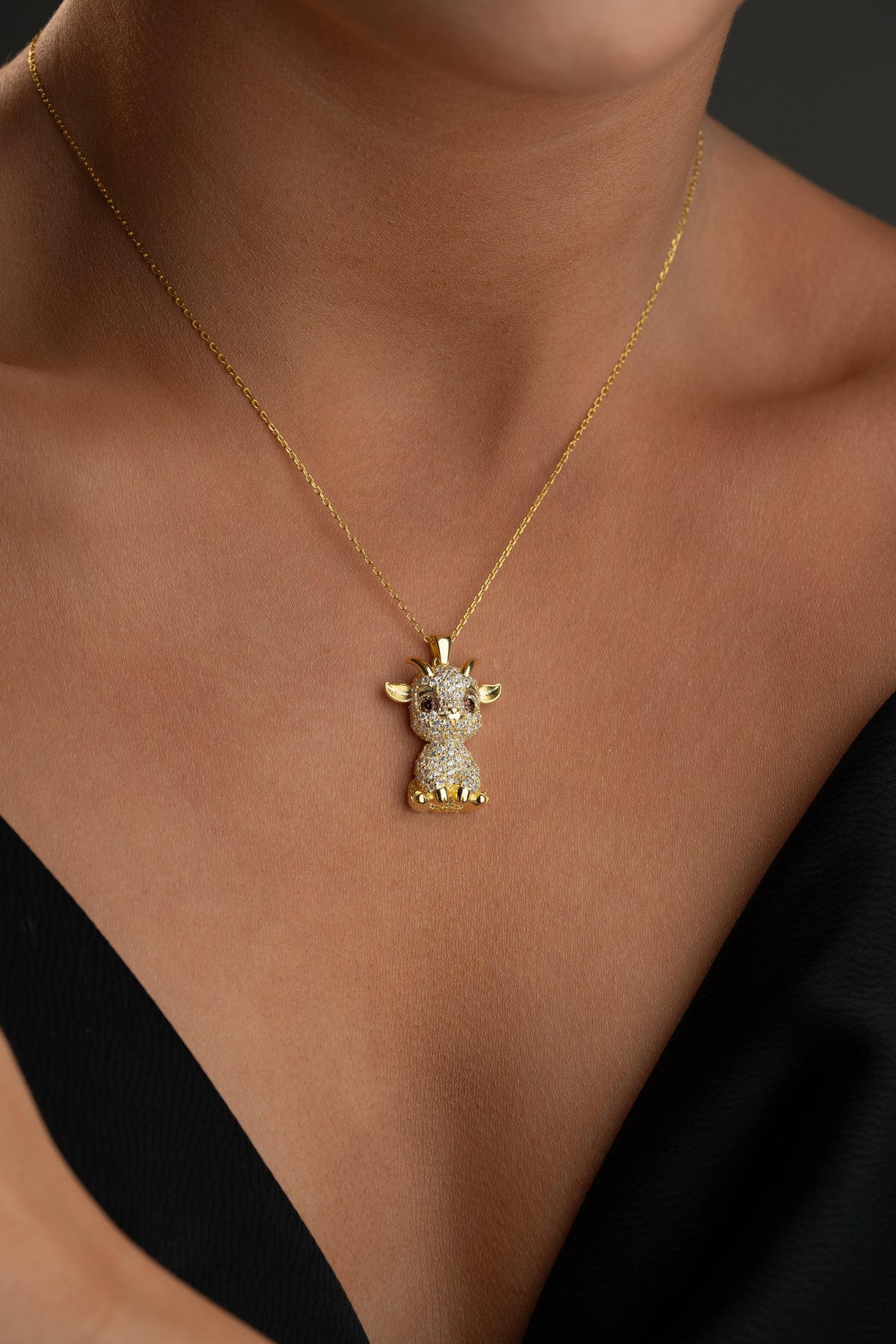 Pave Crystal Baby Goat Pendant Necklace