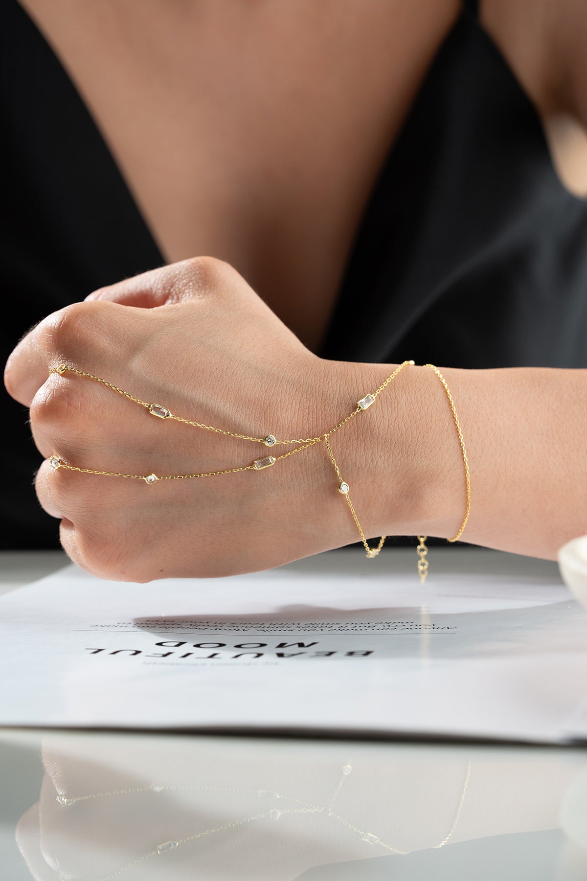Mixed Crystal Gold Hand Chain Bracelet