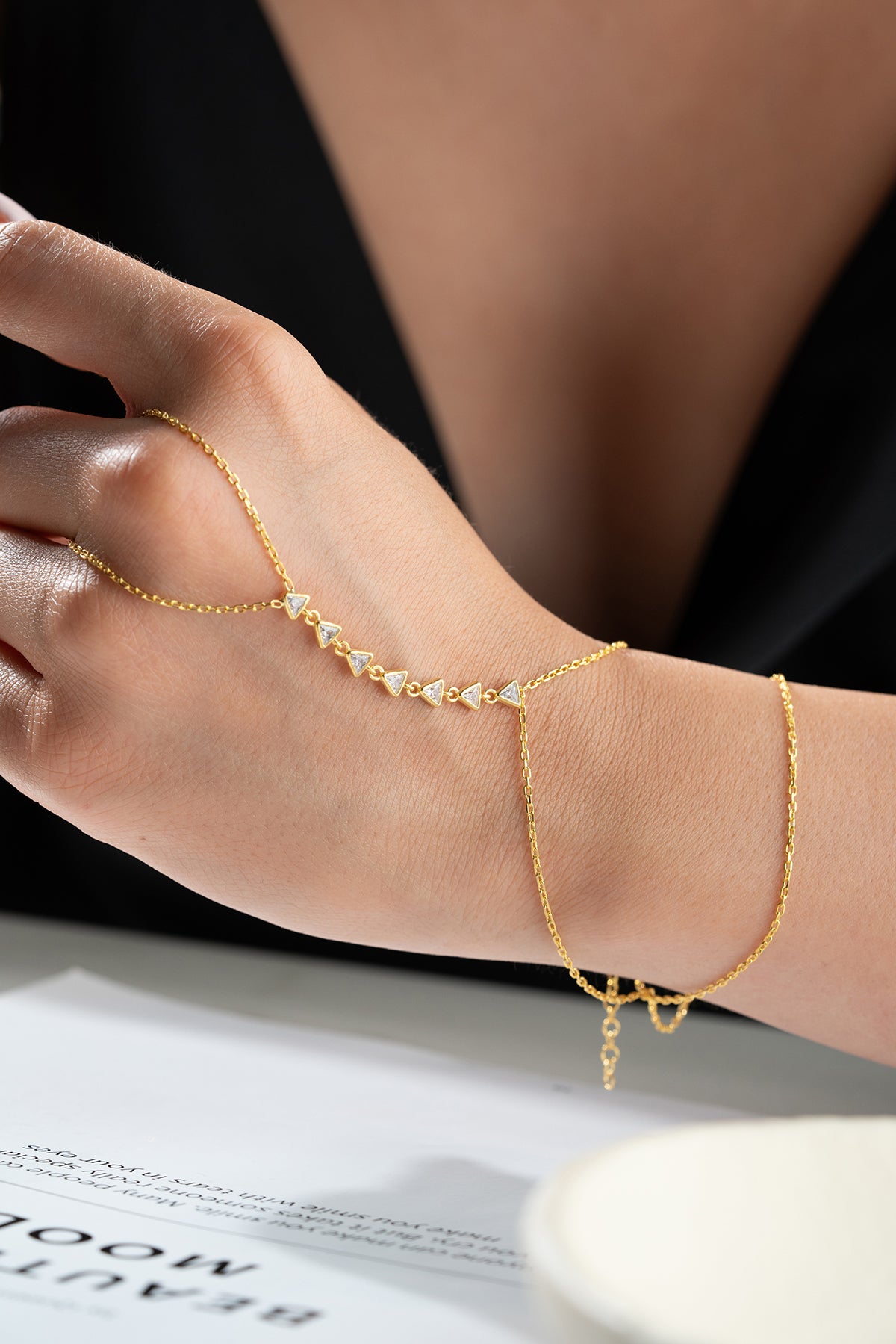 Triangle Crystal Hand Chain Bracelet in Gold