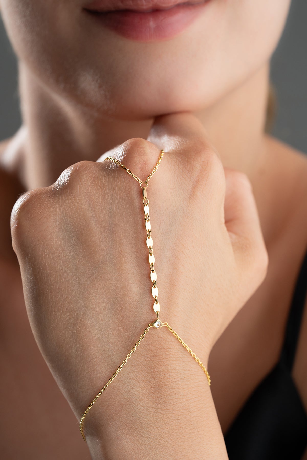 Sequin Chain Crystal Hand Bracelet in Gold
