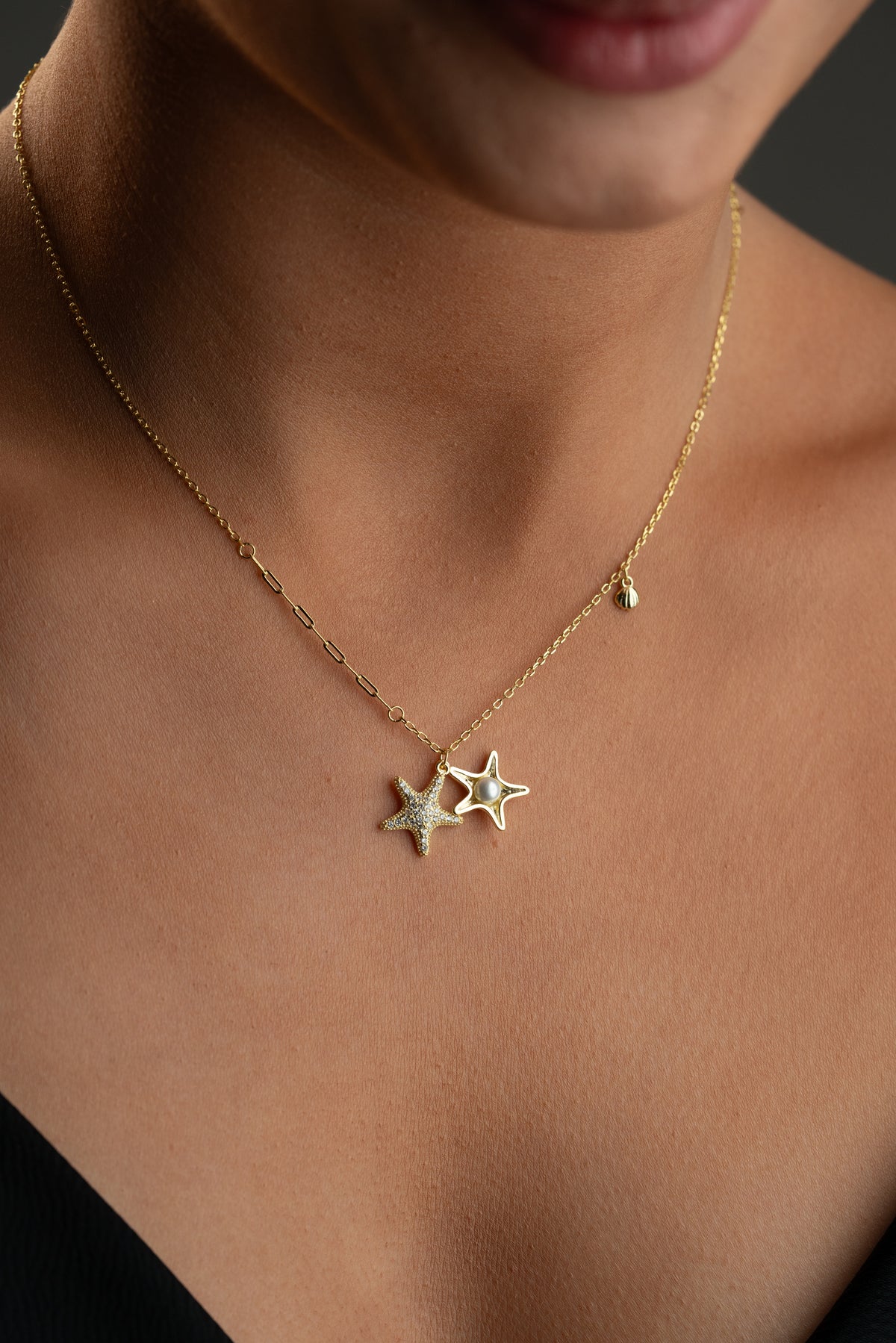 Starfish Pearl Shell Charm Necklace