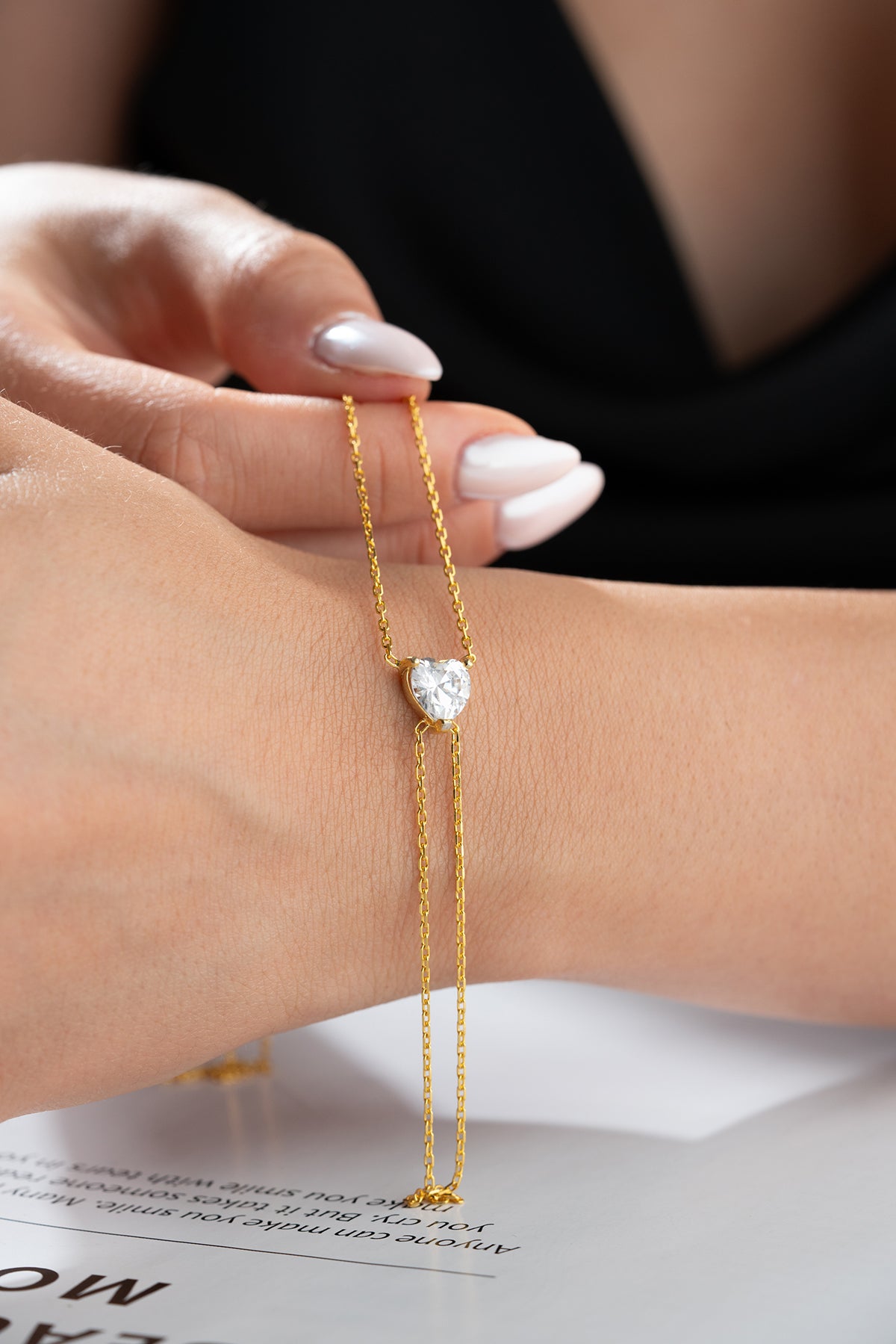 Heart Solitaire Gold Hand Chain Bracelet