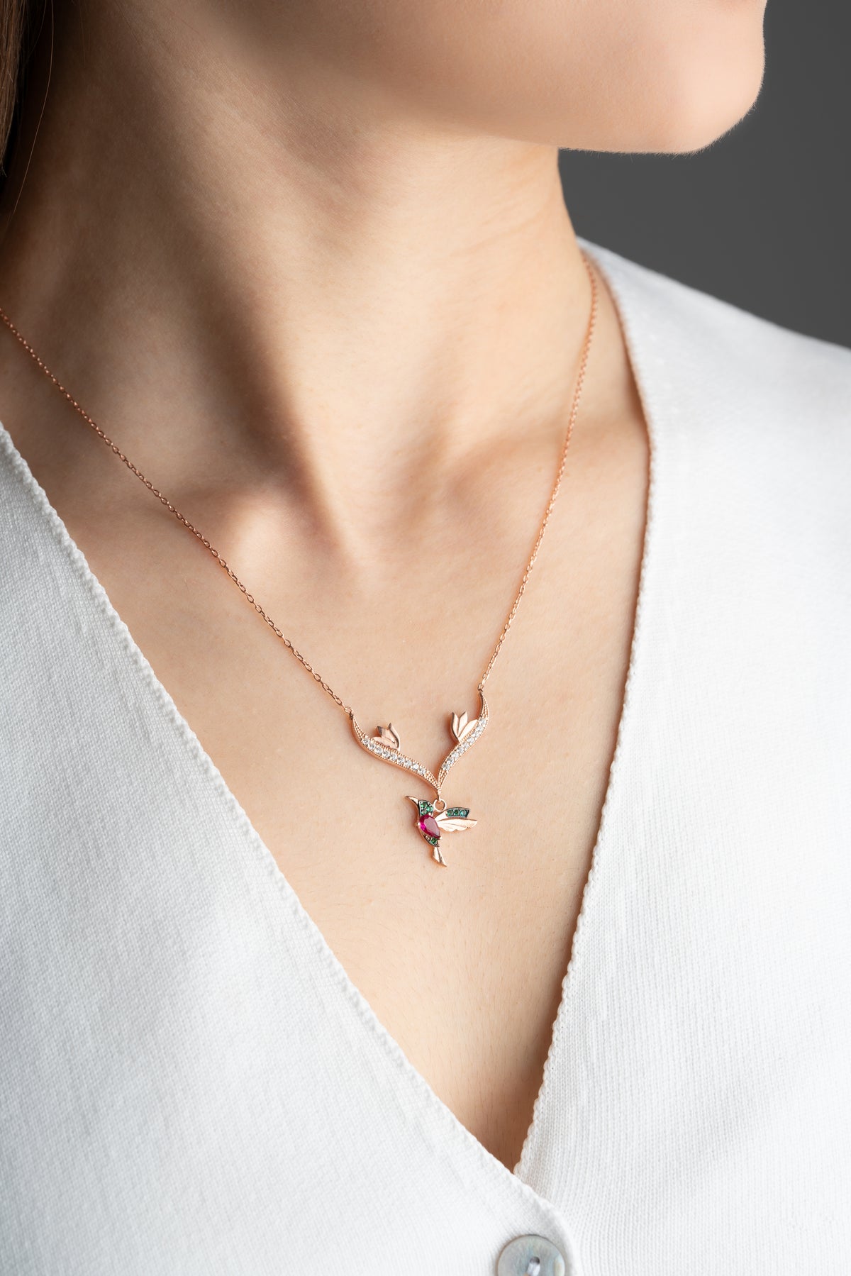 Rose Gold Hummingbird Pendant Necklace
