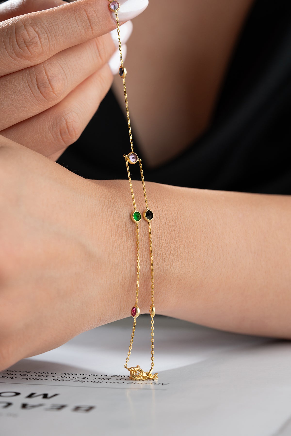 Rainbow Gemstone Hand Chain Bracelet