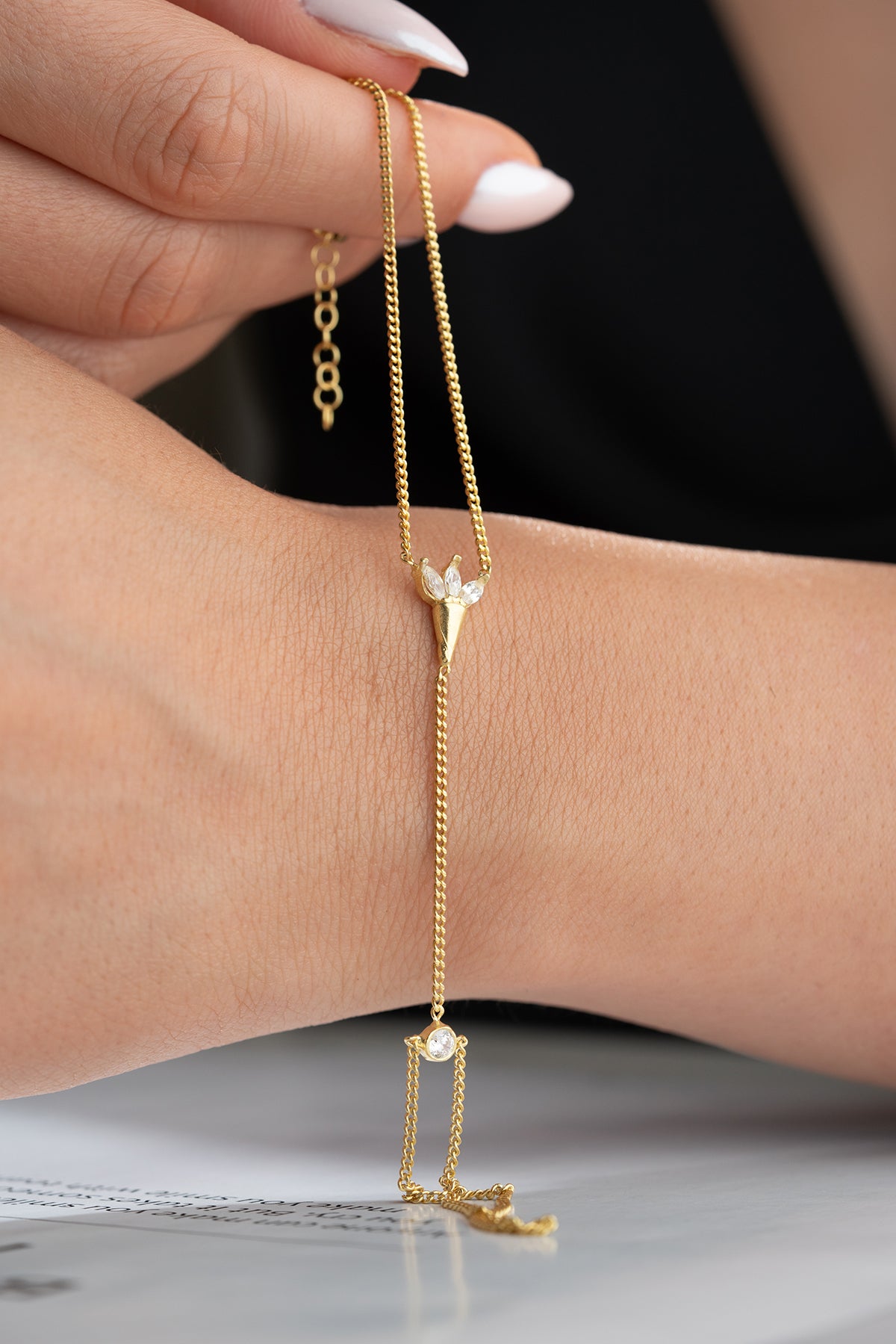 Crystal Cluster Curb Chain Hand Bracelet